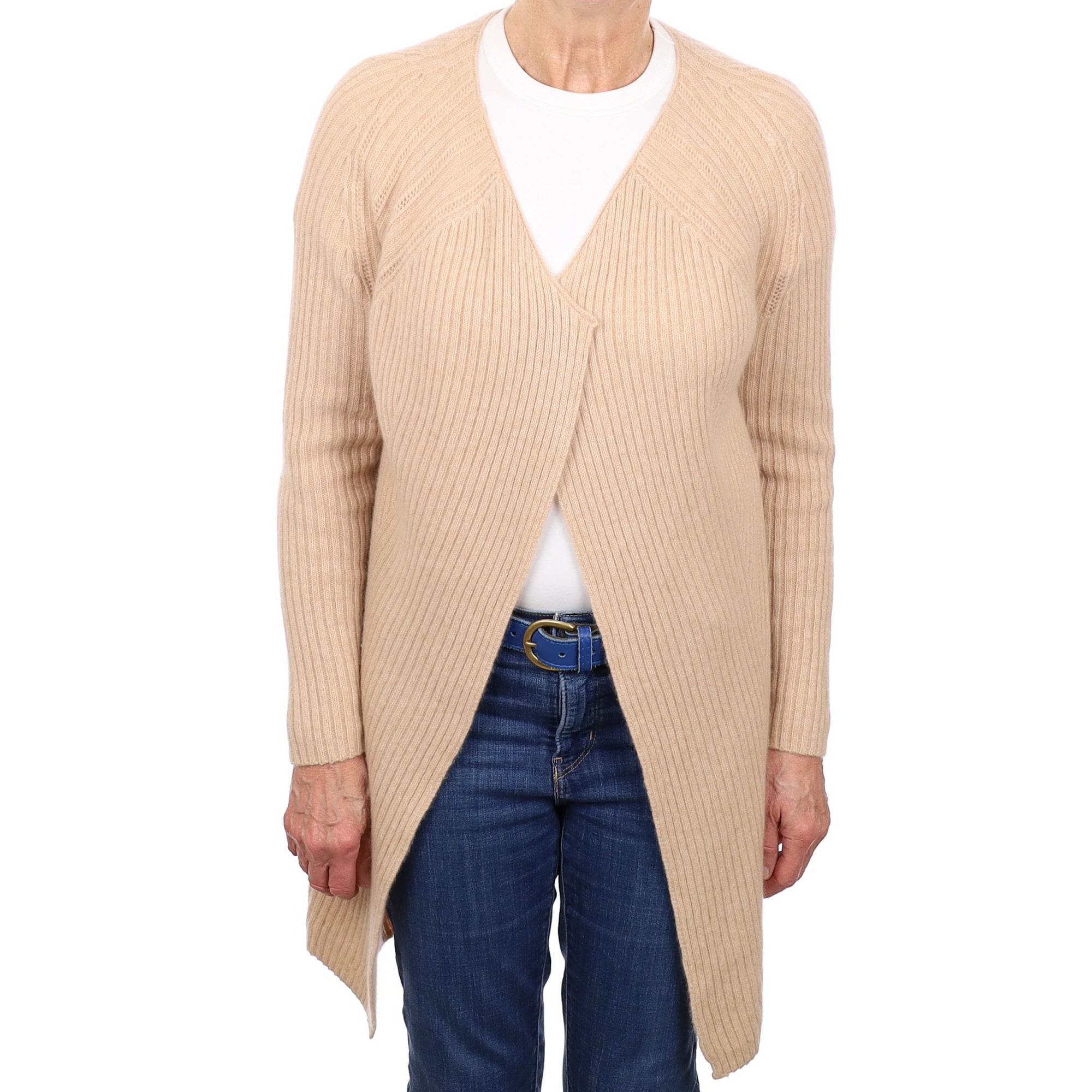 Buff Rib Cashmere Longline Edge to Edge Cardigan Medium