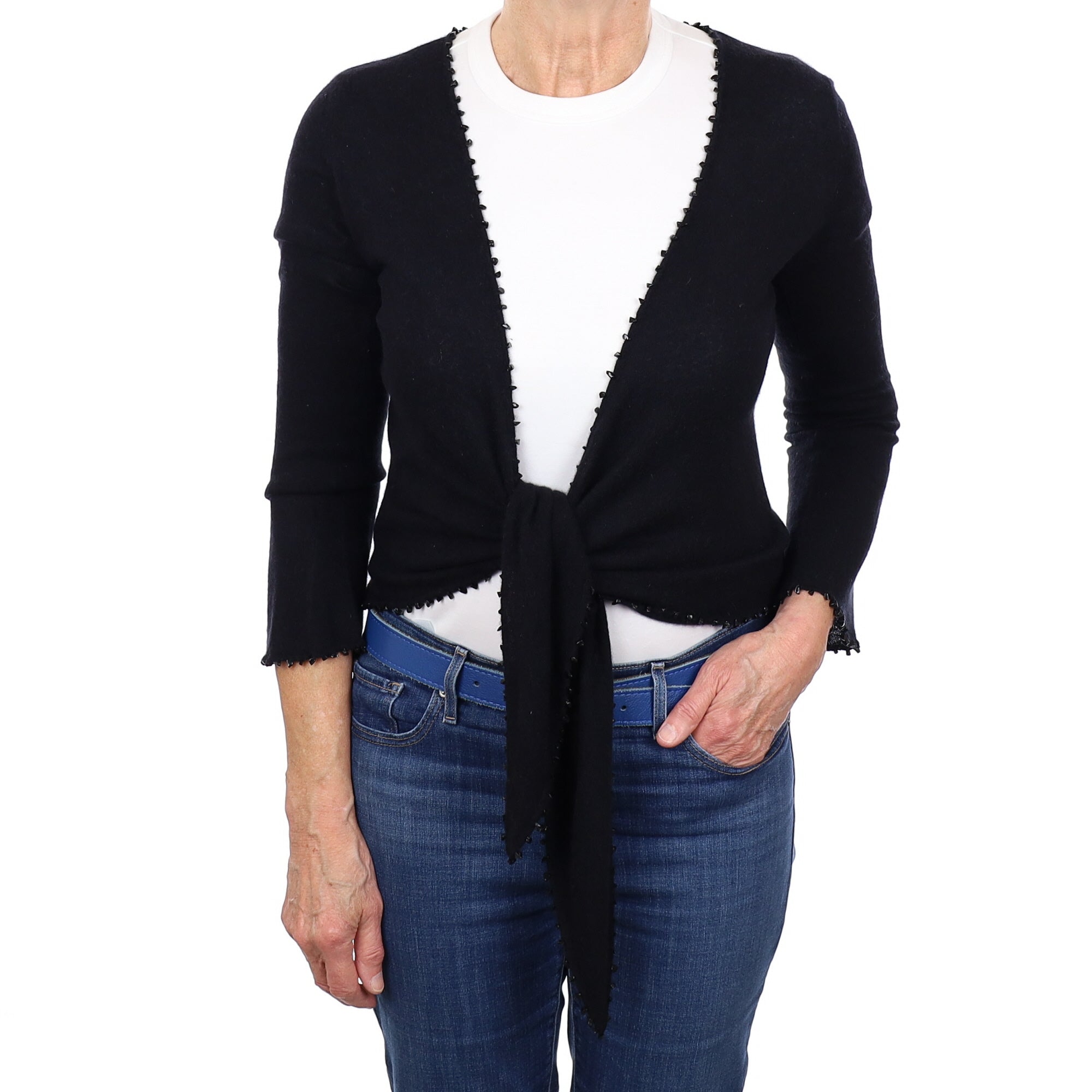 Black Cashmere Tie Front Cardigan Medium
