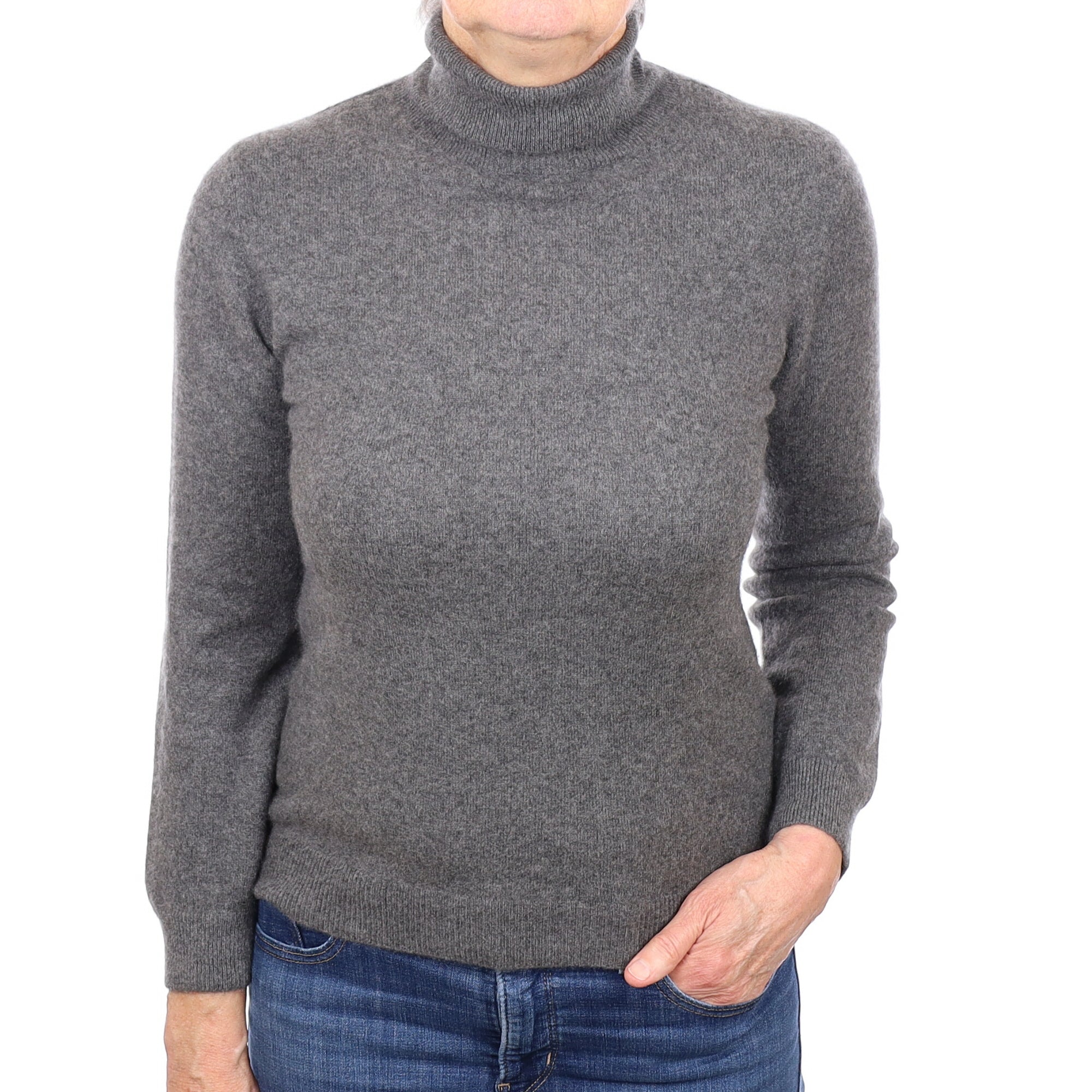 Slate Grey Cashmere Polo Neck Jumper Medium