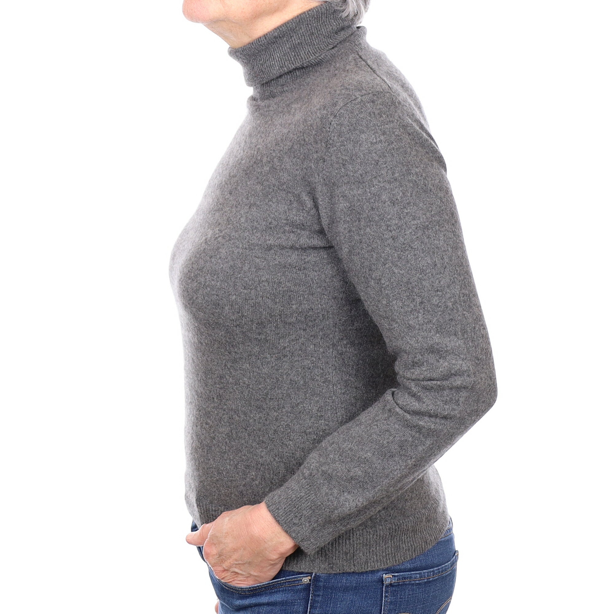 Slate Grey Cashmere Polo Neck Jumper Medium