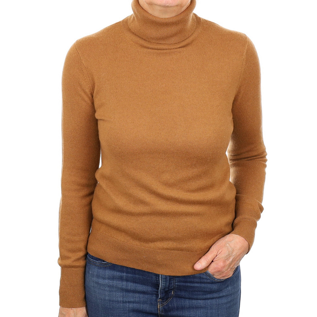 Cinnamon Brown Cashmere Polo Neck Jumper Medium