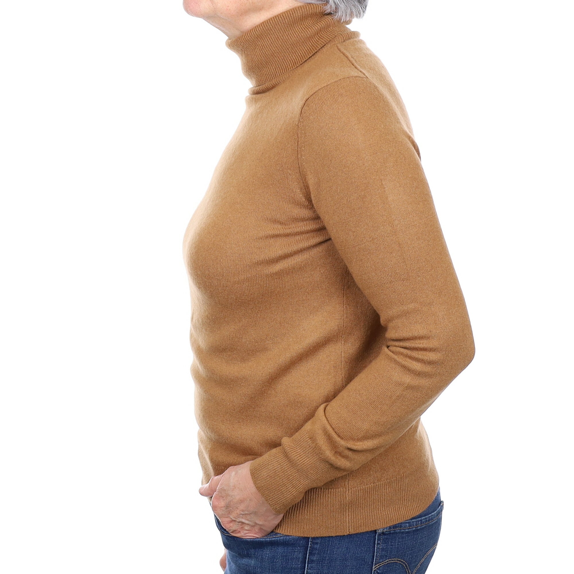 Cinnamon Brown Cashmere Polo Neck Jumper Medium