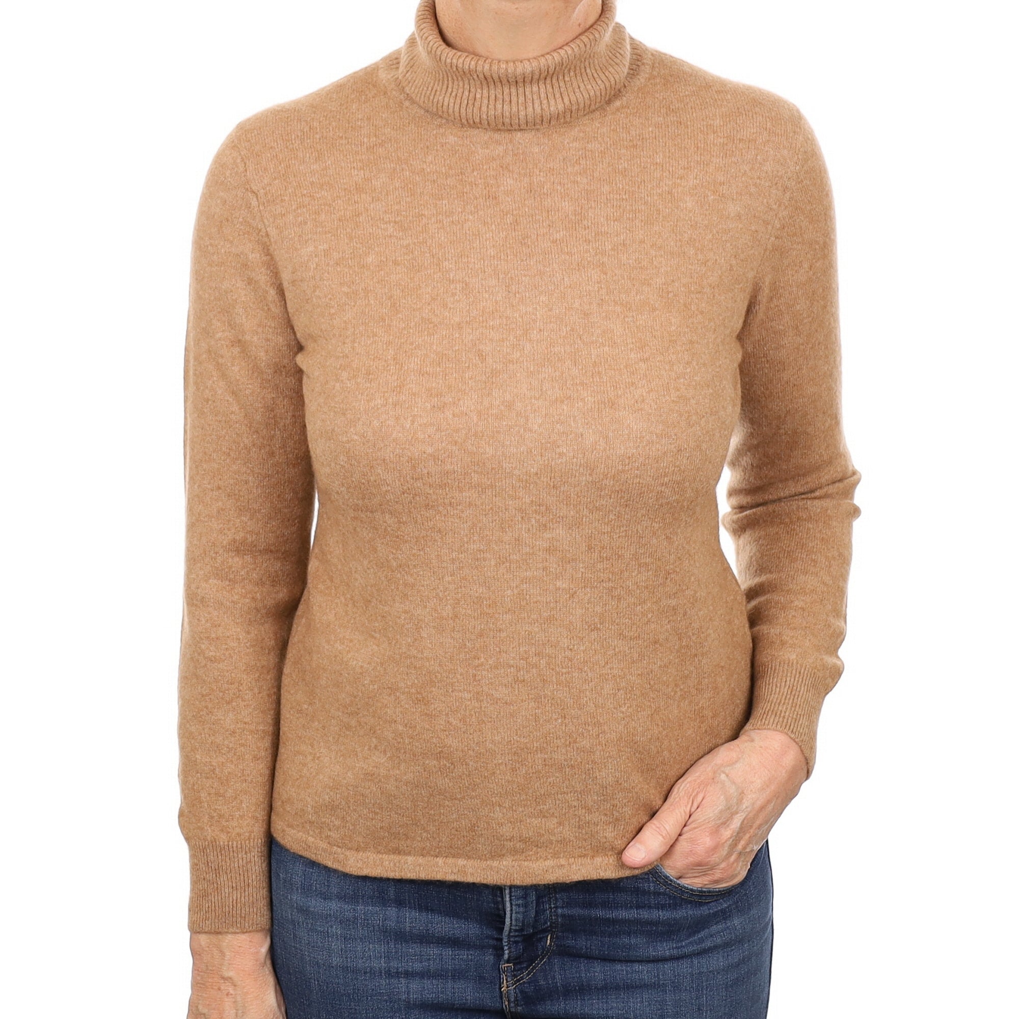 Toffee Brown Cashmere Polo Neck Jumper Medium