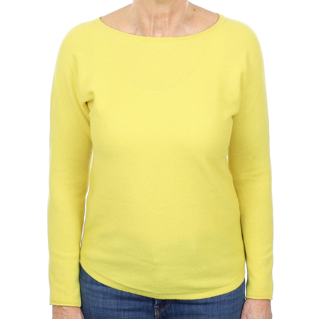 Daffodil Yellow Cashmere Batwing Wide Crew Neck Jumper Medium