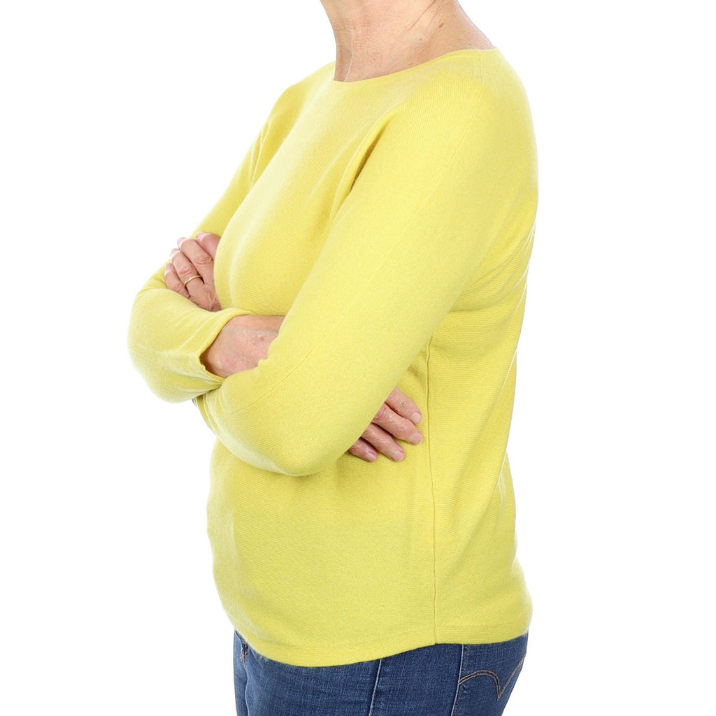 Daffodil Yellow Cashmere Batwing Wide Crew Neck Jumper Medium