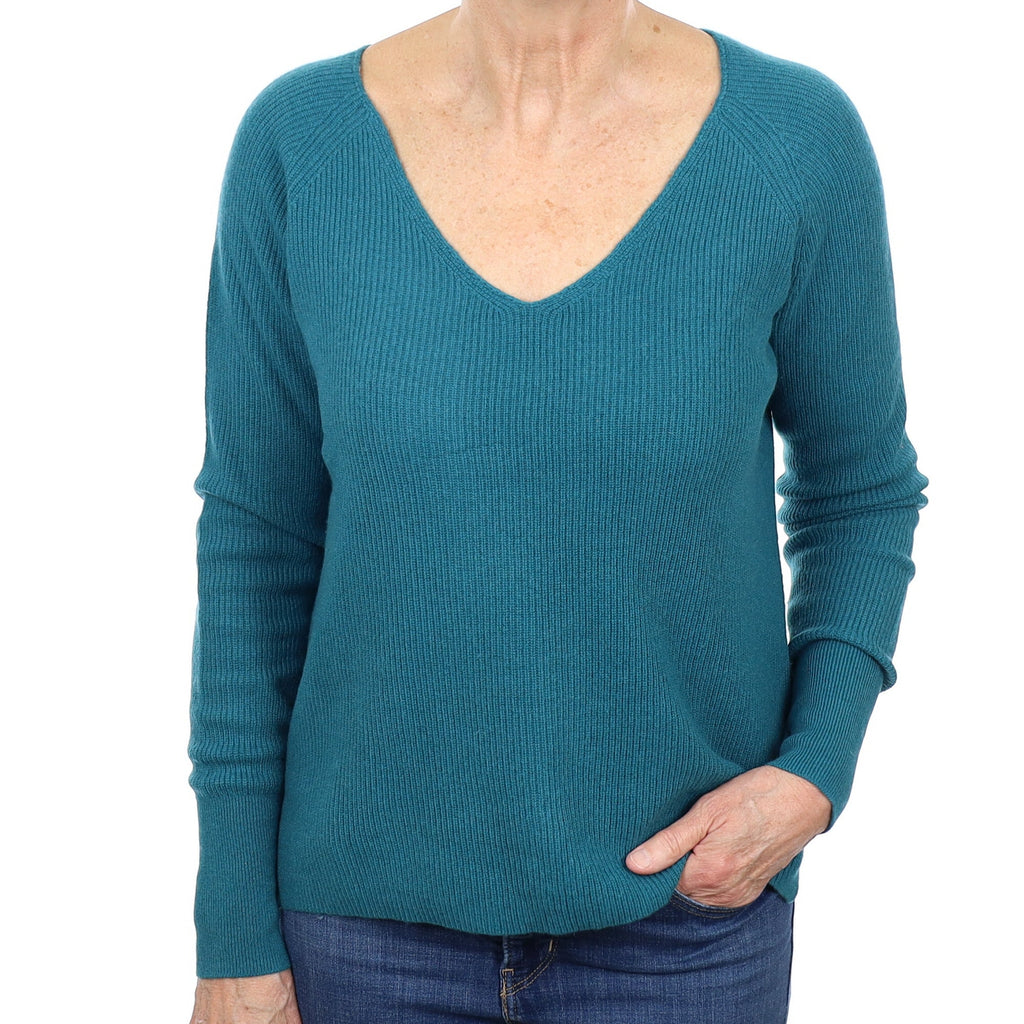 Sea Green Cashmere Boxy V Neck Jumper Medium