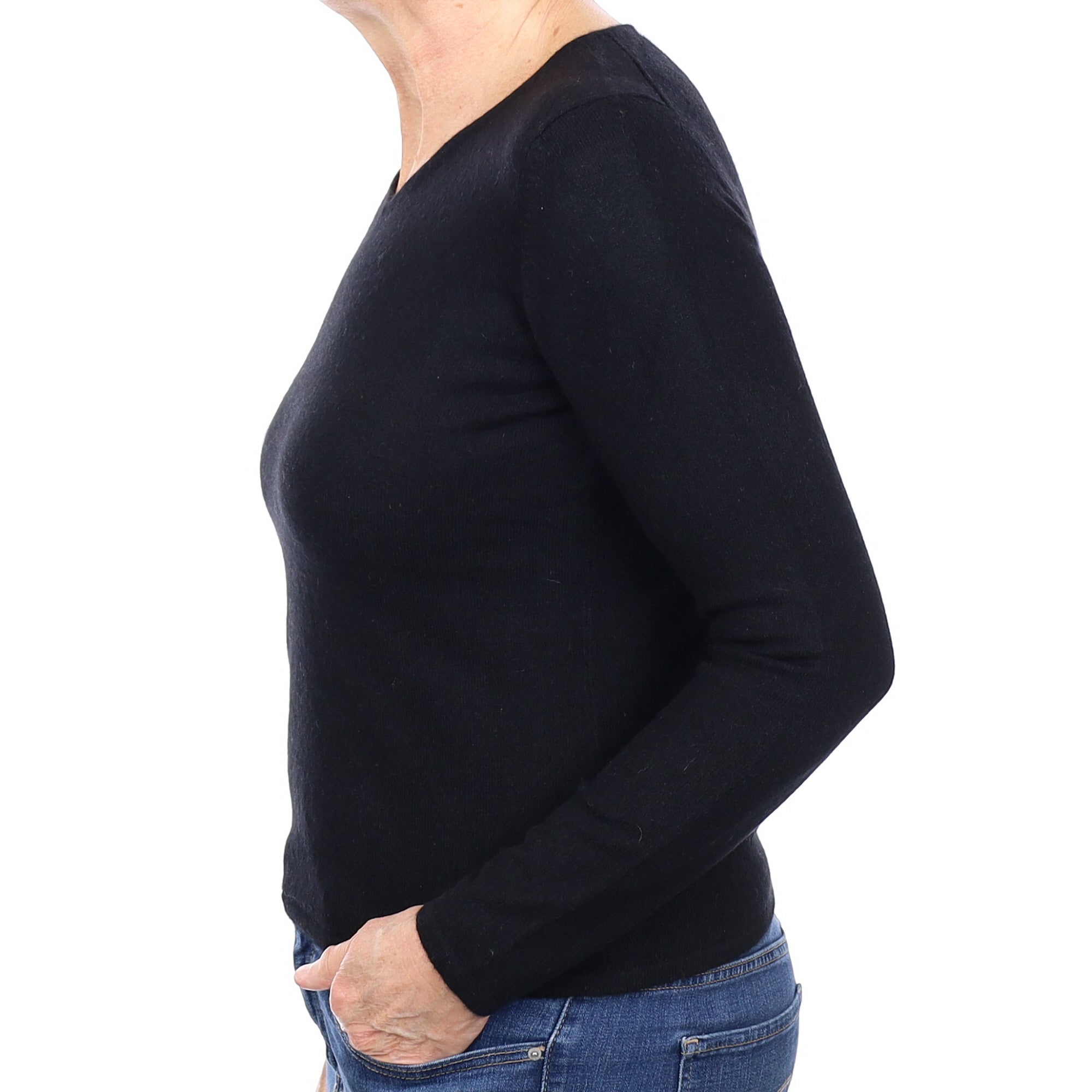 Black Cashmere V Neck Jumper Medium