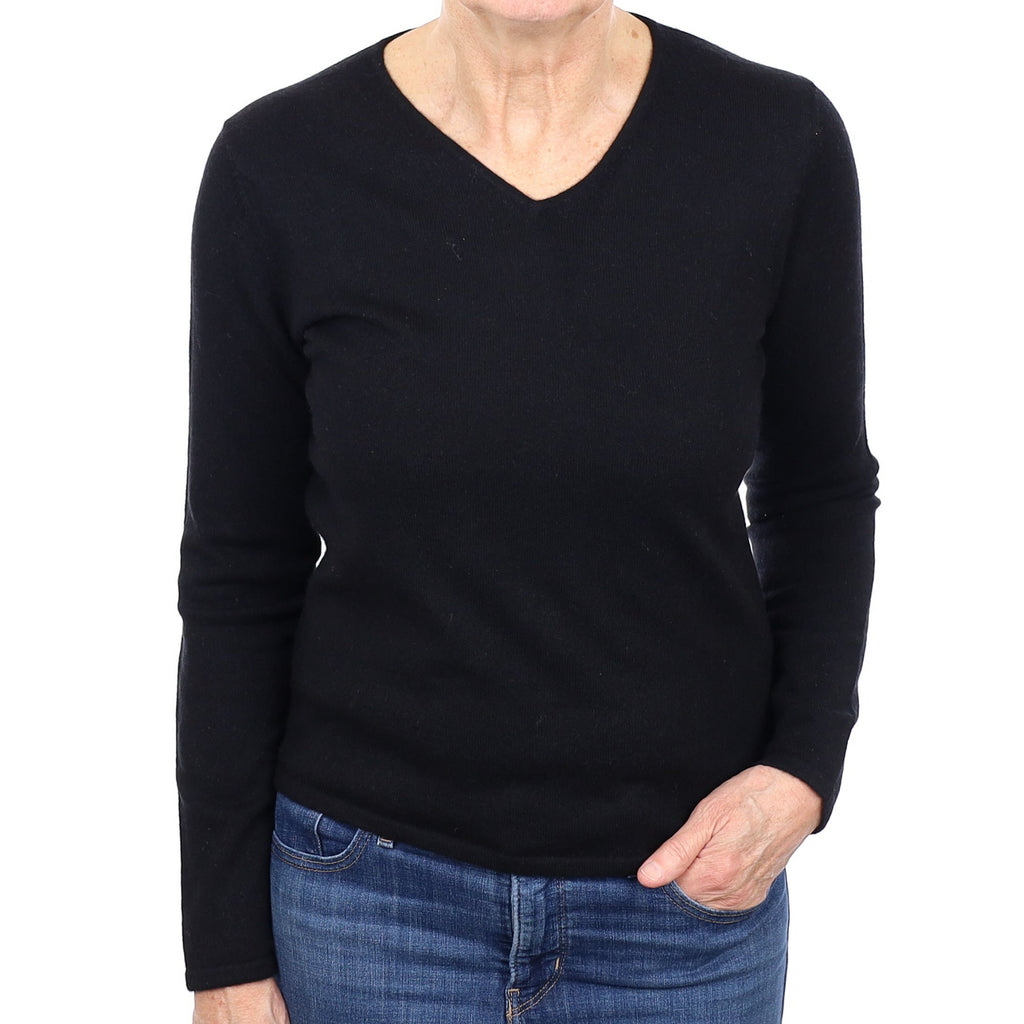 Black Cashmere V Neck Jumper Medium