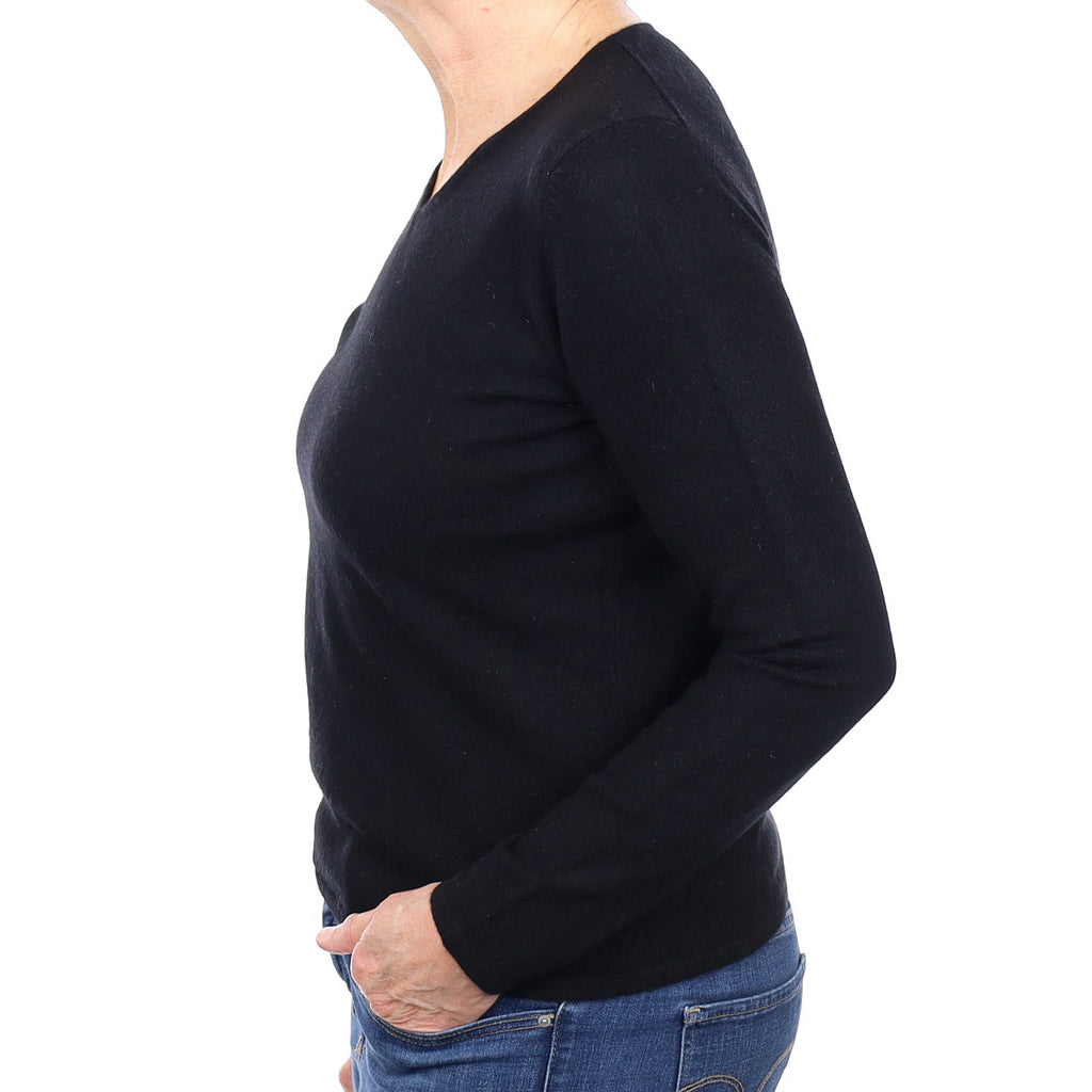 Black Cashmere V Neck Jumper Medium