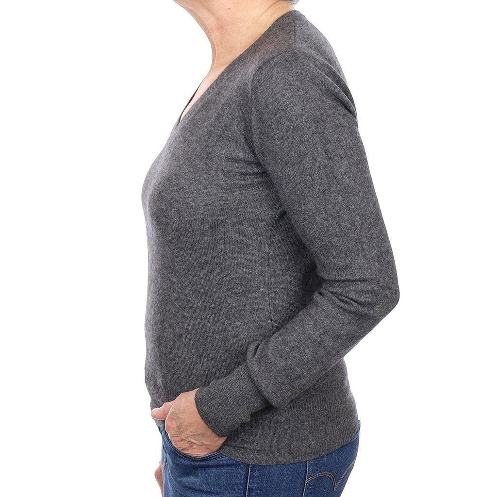 Charcoal Grey Cashmere V Neck Jumper Medium