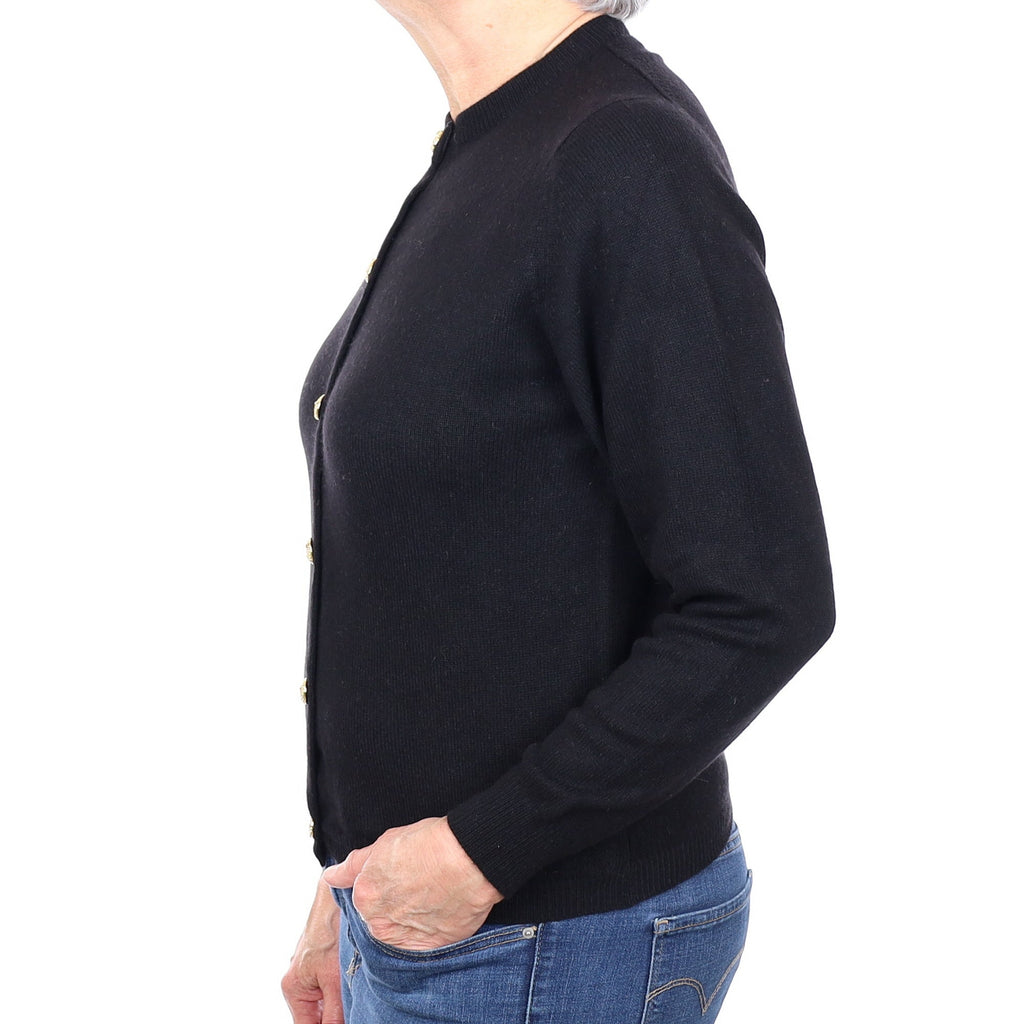 Scottish Black Cashmere Crew Neck Cardigan Medium