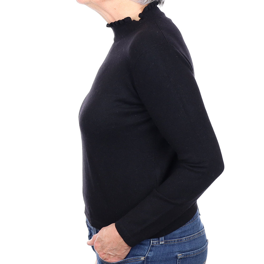 Black Cashmere Ruffle Edge Turtleneck Jumper Medium
