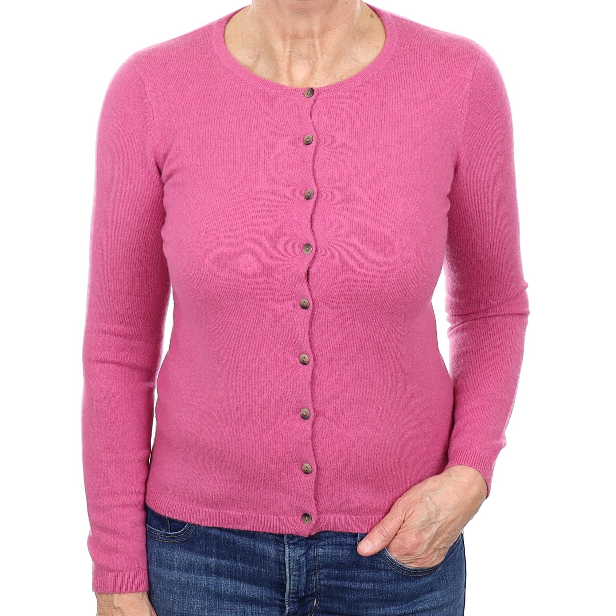 Foxglove Pink Cashmere Crew Neck Cardigan Medium