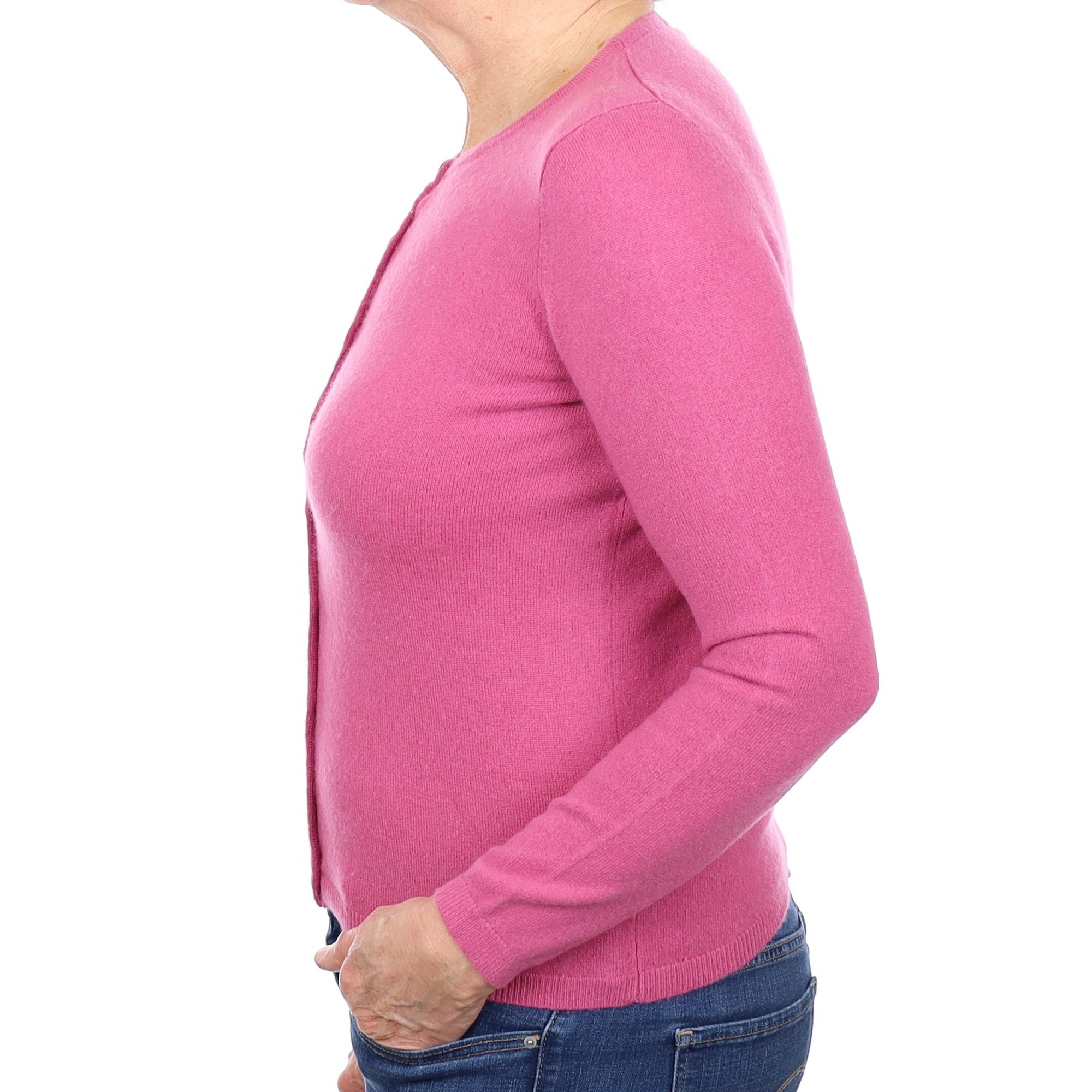 Foxglove Pink Cashmere Crew Neck Cardigan Medium