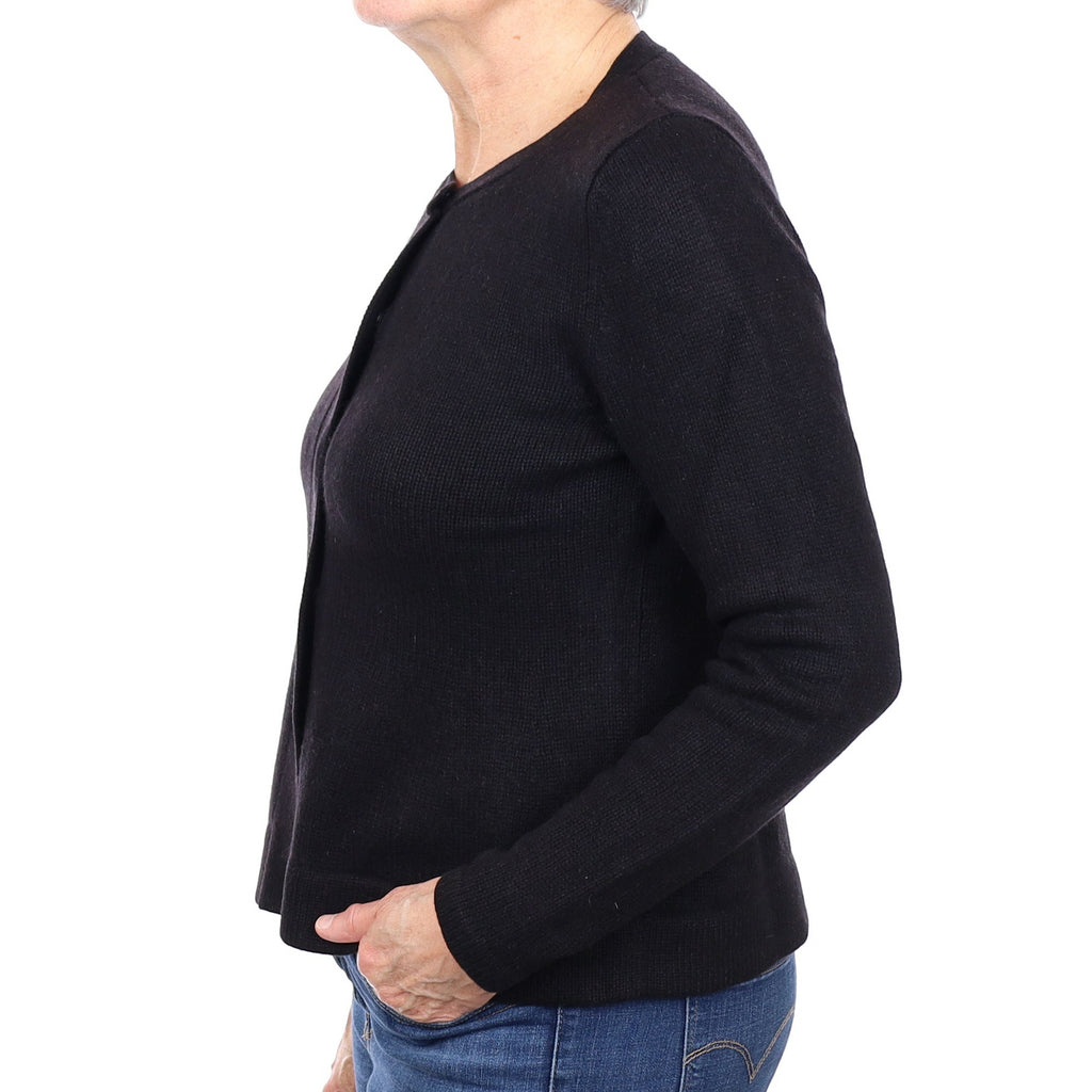 Black Chunky Knit Cashmere Crew Neck Cardigan Medium