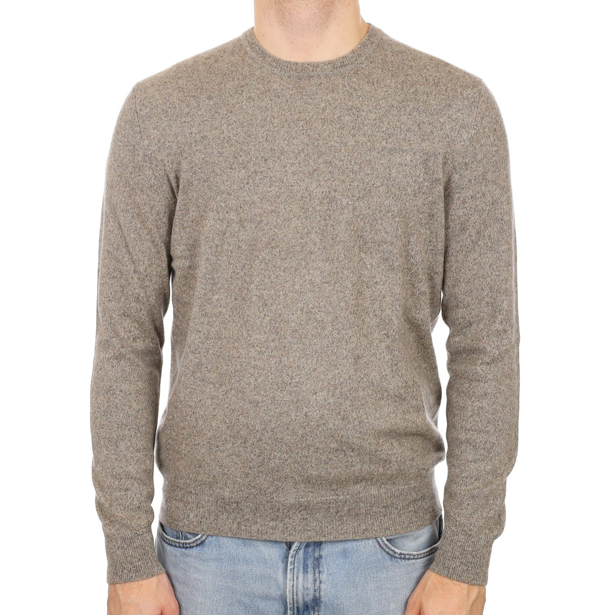 Men's Taupe Marl Cashmere Crew Neck Jumper Medium