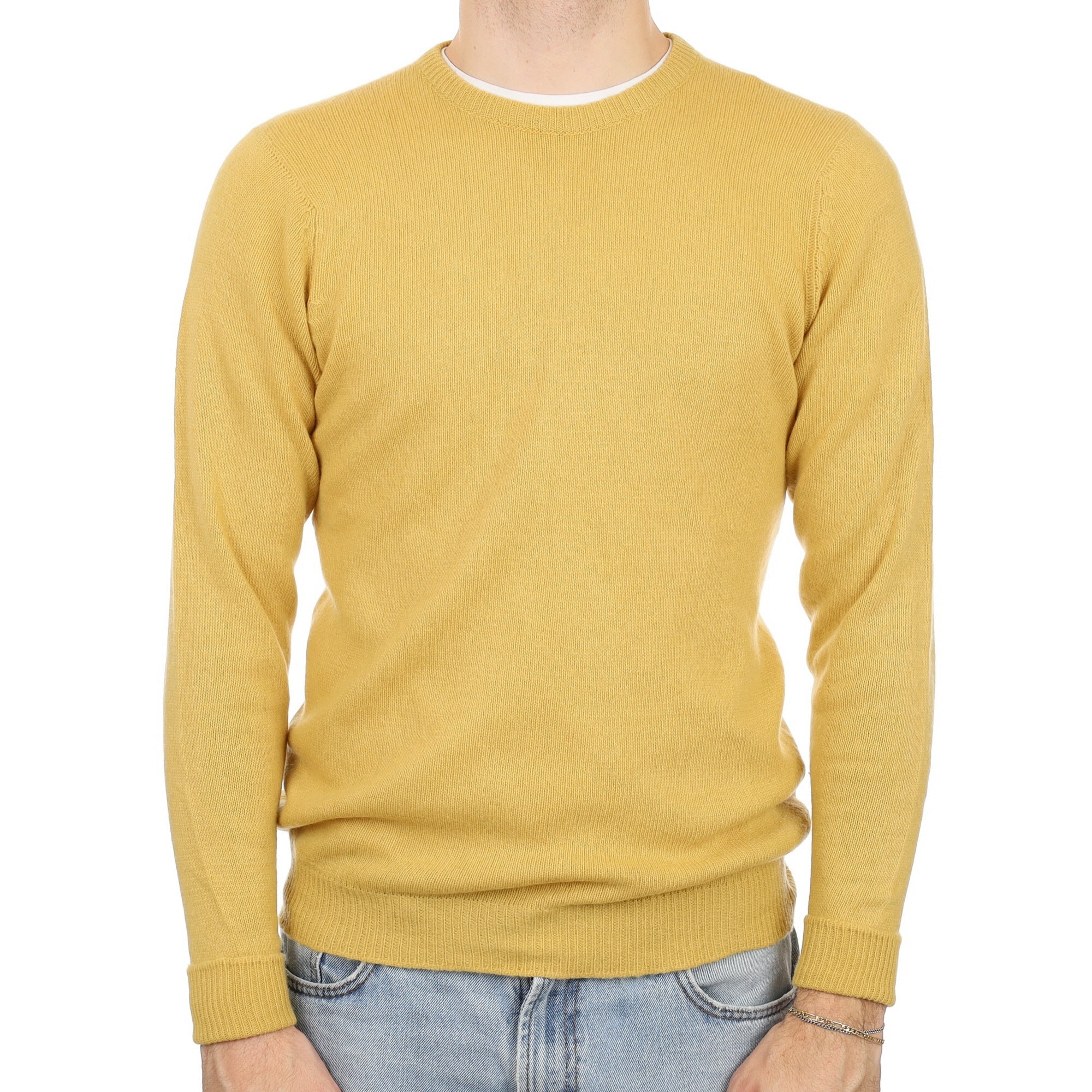 Men's Mustard Yellow Cashmere Crew Neck Jumper Medium