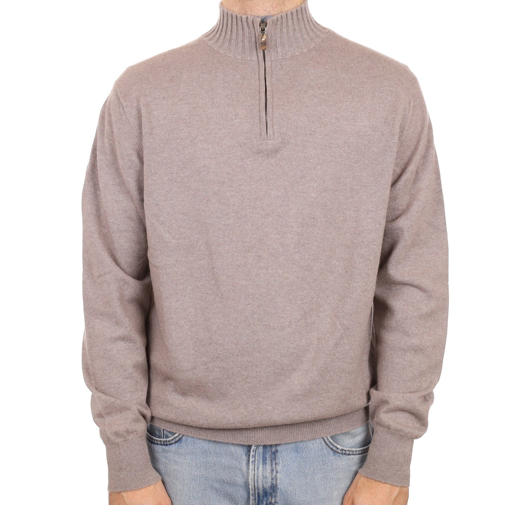 Men's William & Son Mink Cashmere 1/4 Zip Jumper Large