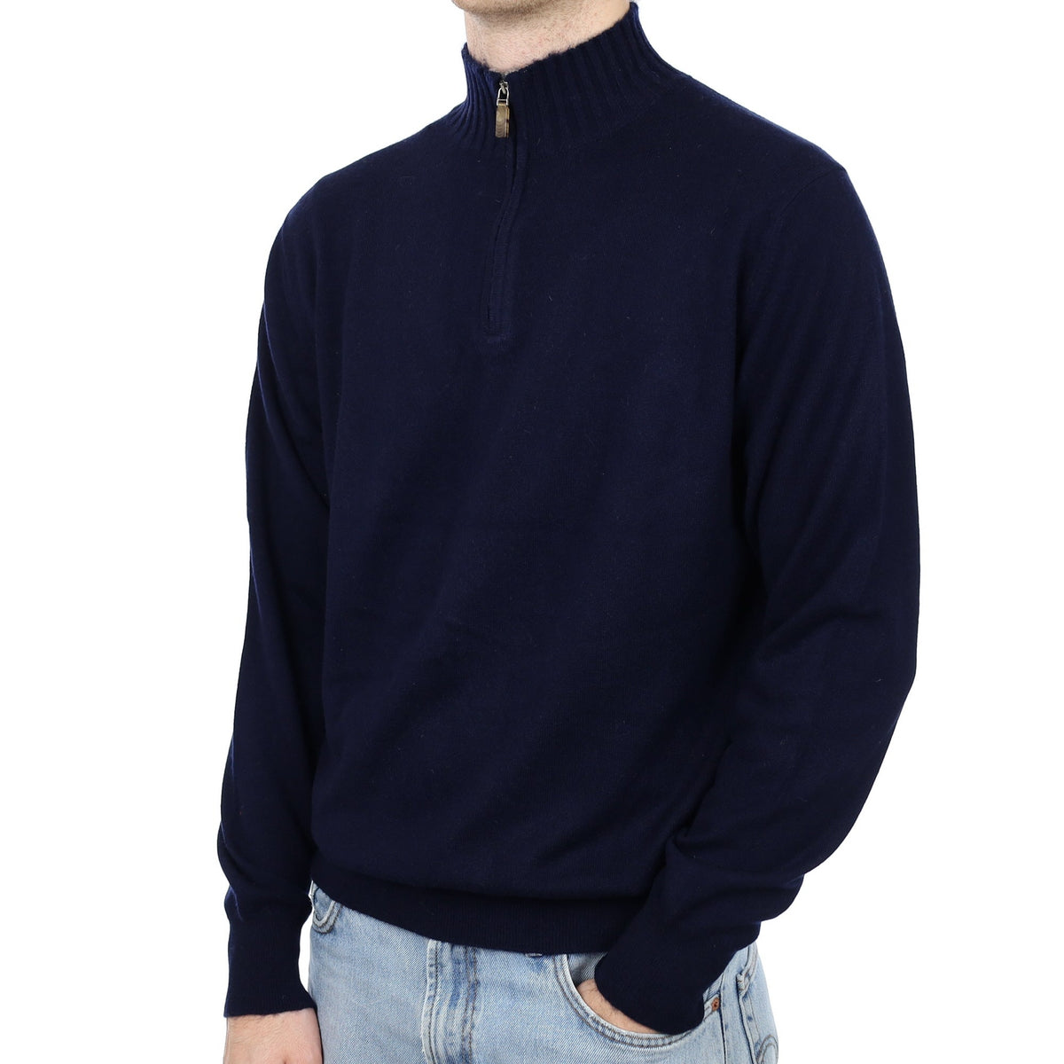 Men's William & Co Navy Cashmere 1/4 Zip Jumper Large