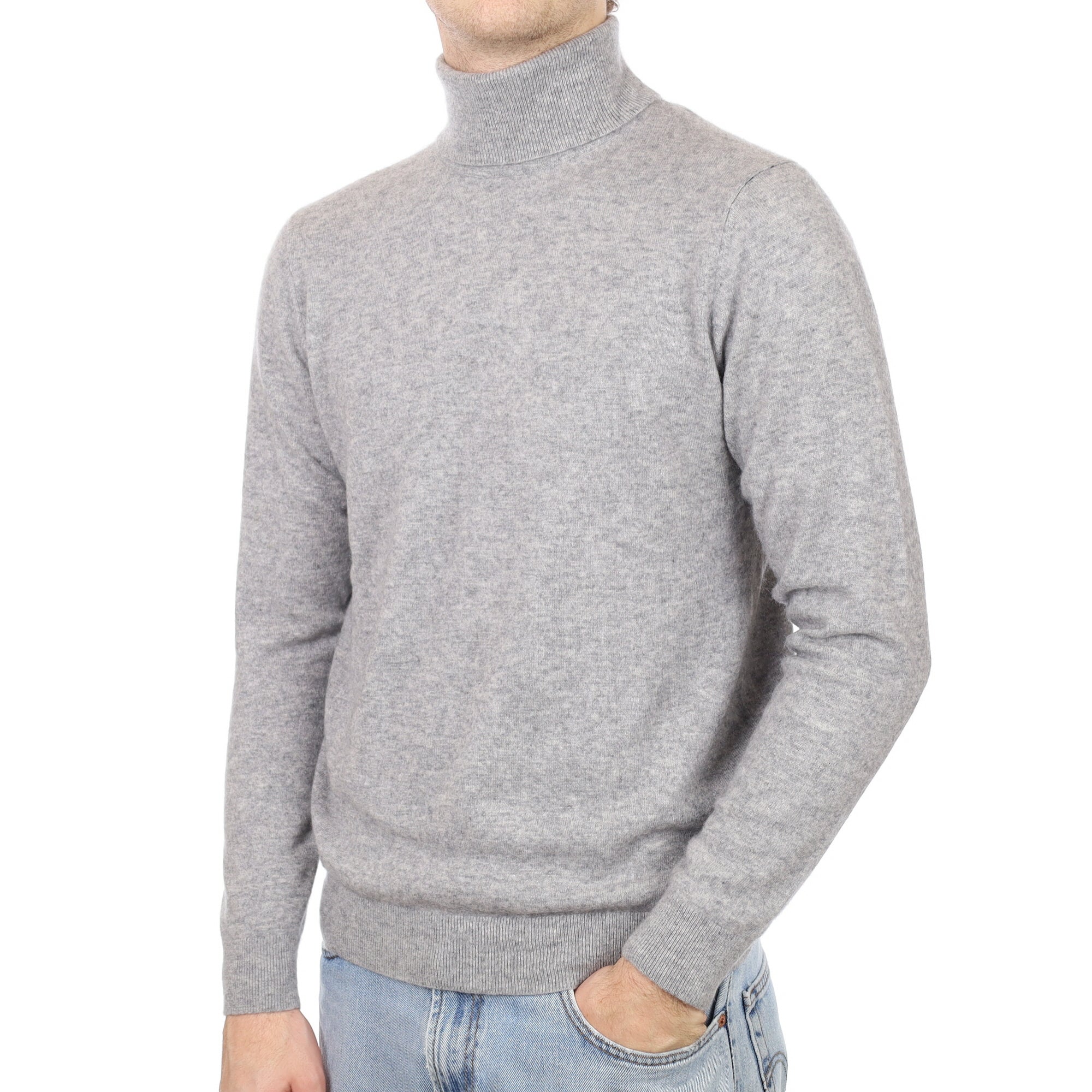 Men's Smoke Grey Cashmere Polo Neck Jumper Large