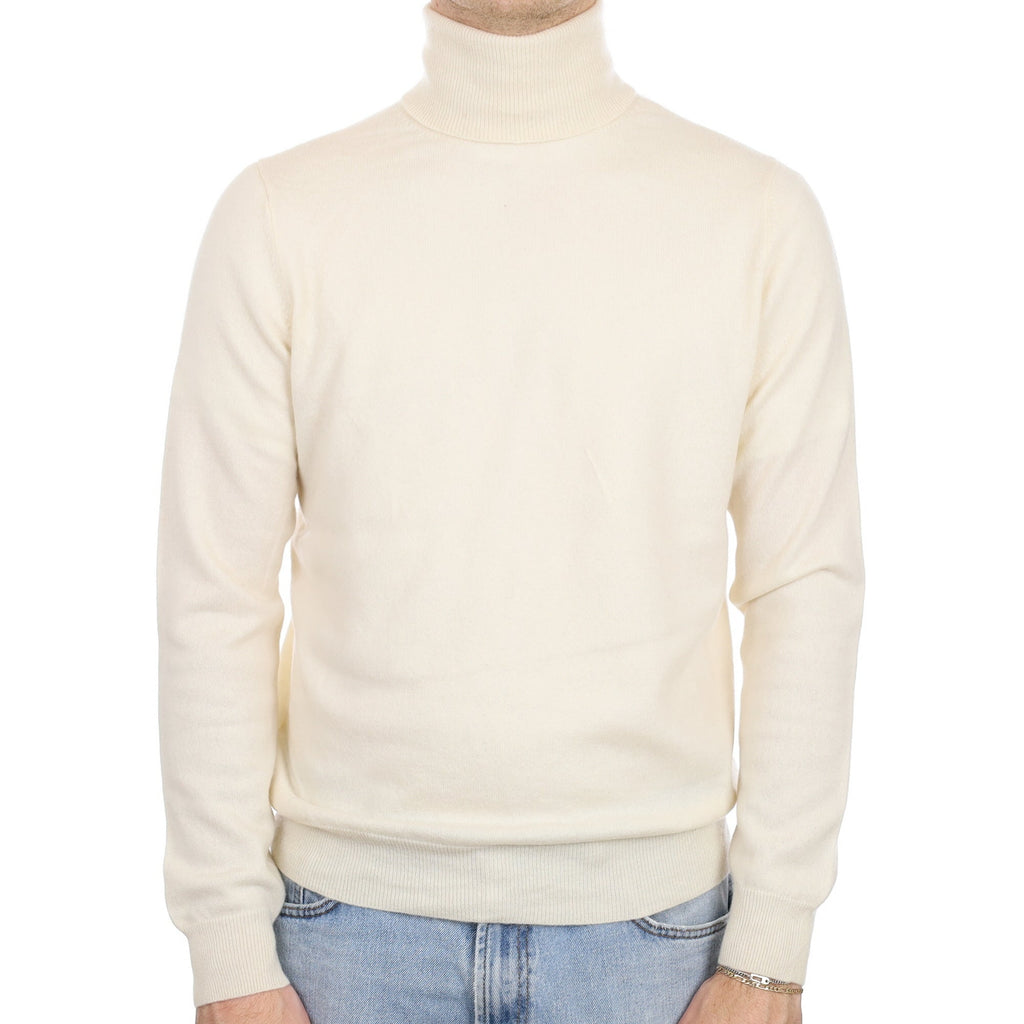 Men's Vanilla Cream Cashmere Polo Neck Jumper Large