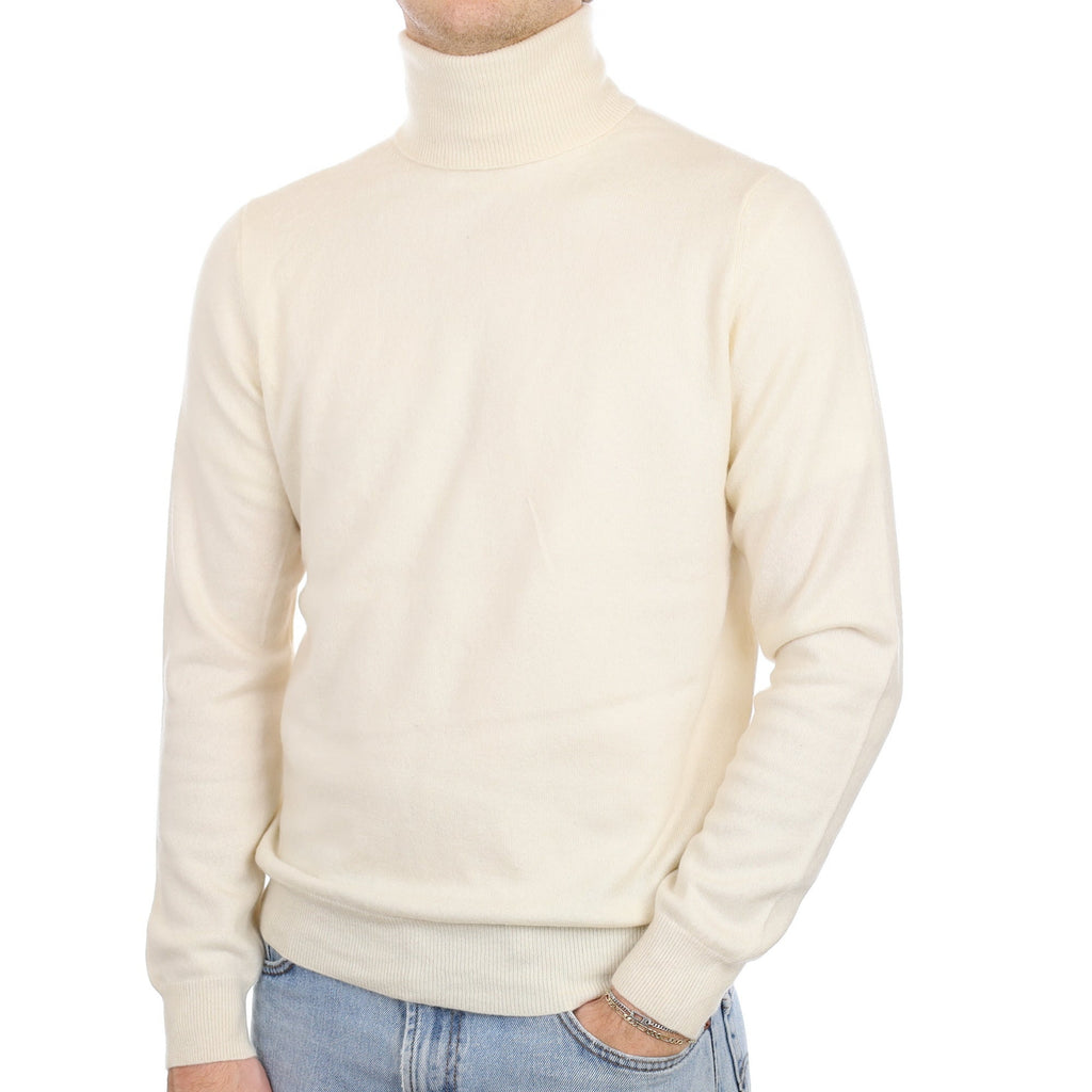 Men's Vanilla Cream Cashmere Polo Neck Jumper Large