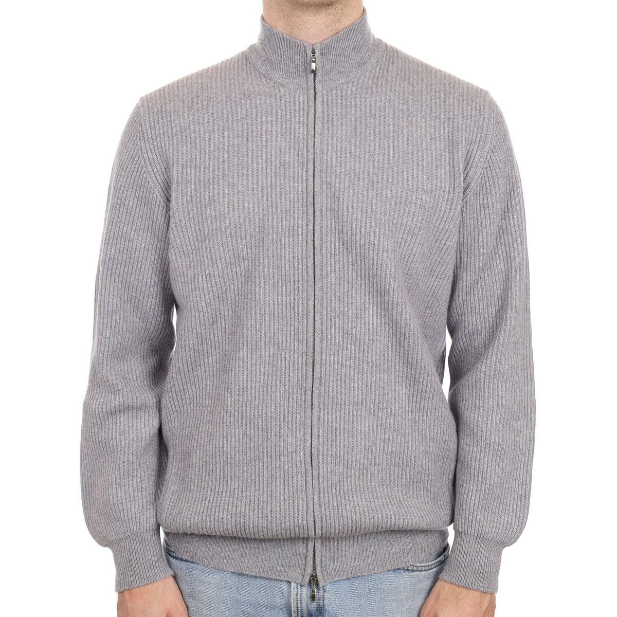 Men's William & Co Grey Chunky Rib Cashmere Zip Up Cardigan Large