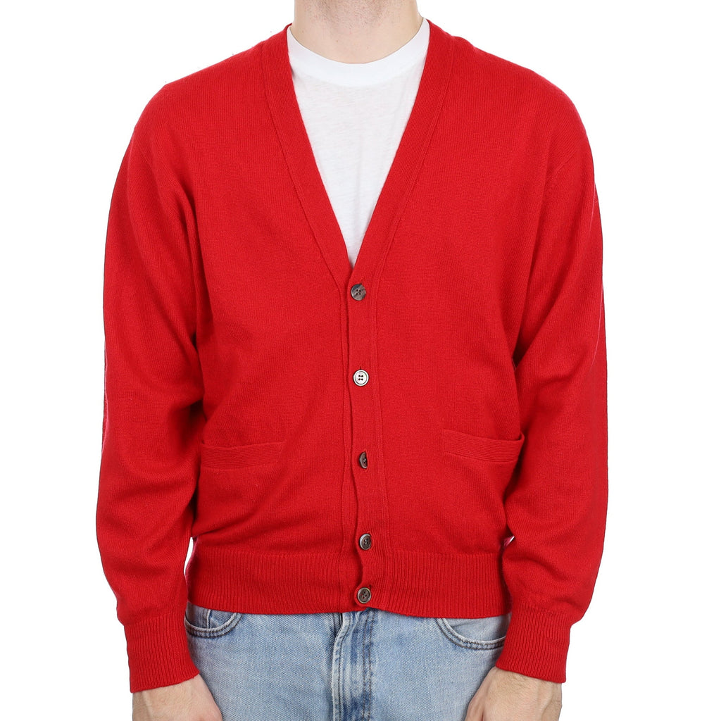 Men's Scarlets Red Cashmere V Neck Cardigan with PocketsLarge