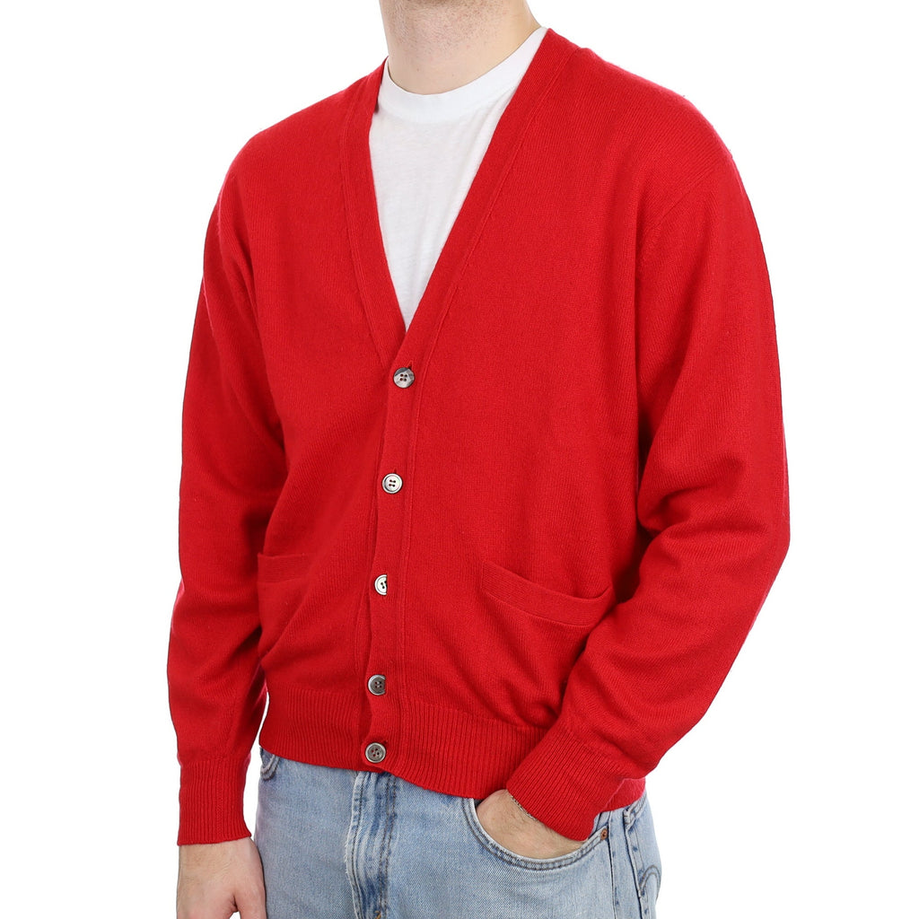 Men's Scarlets Red Cashmere V Neck Cardigan with PocketsLarge