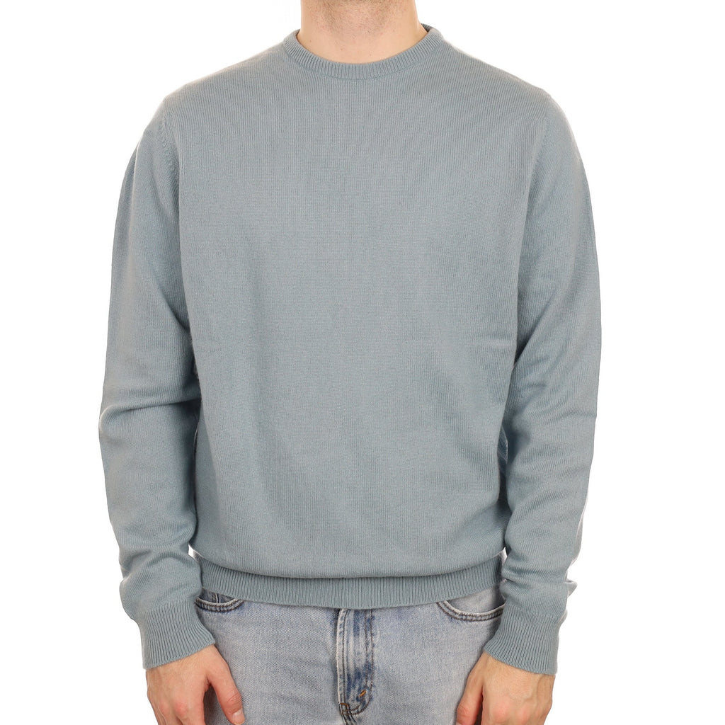 Men's Scottish Dusky Blue Cashmere Crew Neck Jumper Large