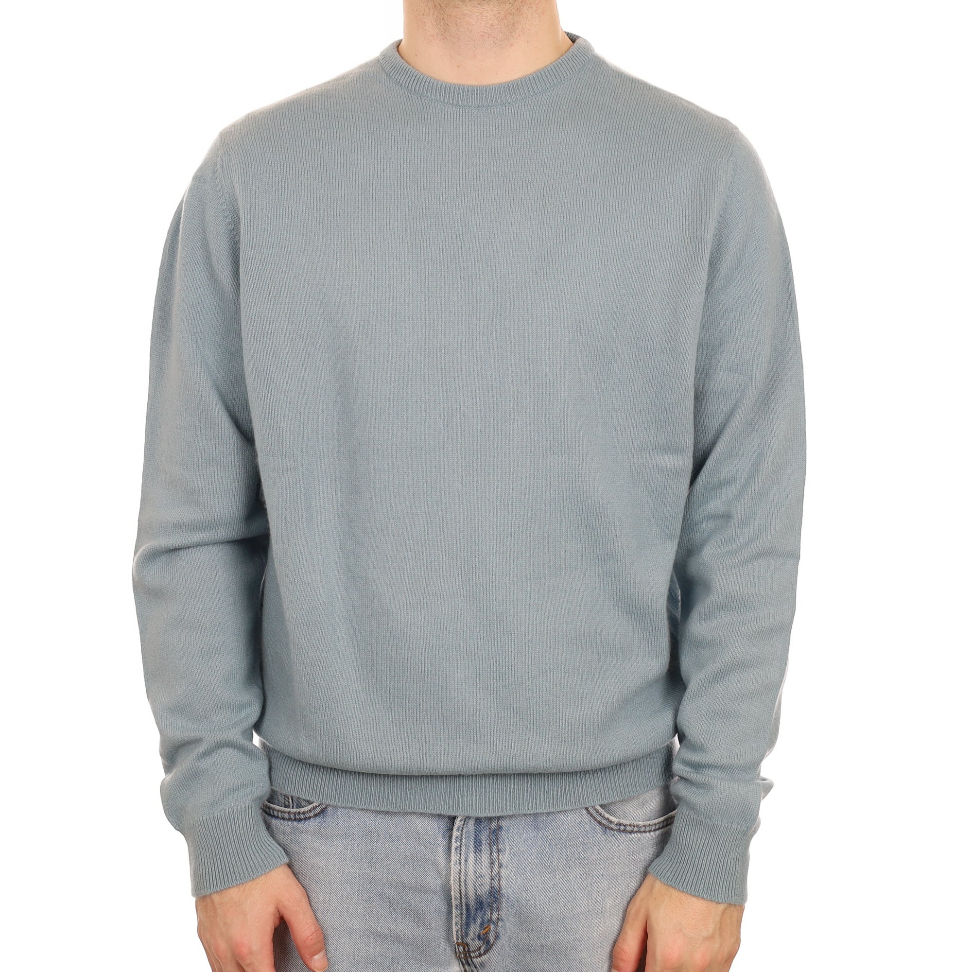 Men's Scottish Dusky Blue Cashmere Crew Neck Jumper Large