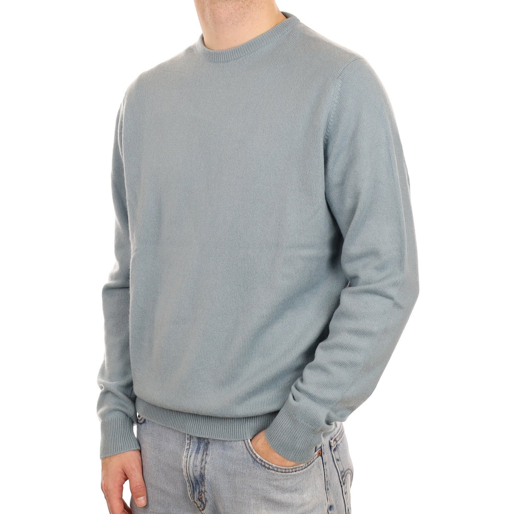 Men's Scottish Dusky Blue Cashmere Crew Neck Jumper Large