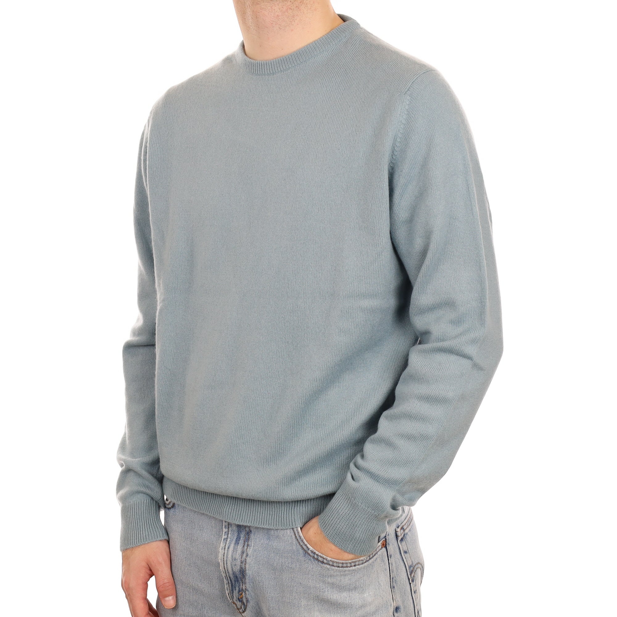 Men's Scottish Dusky Blue Cashmere Crew Neck Jumper Large