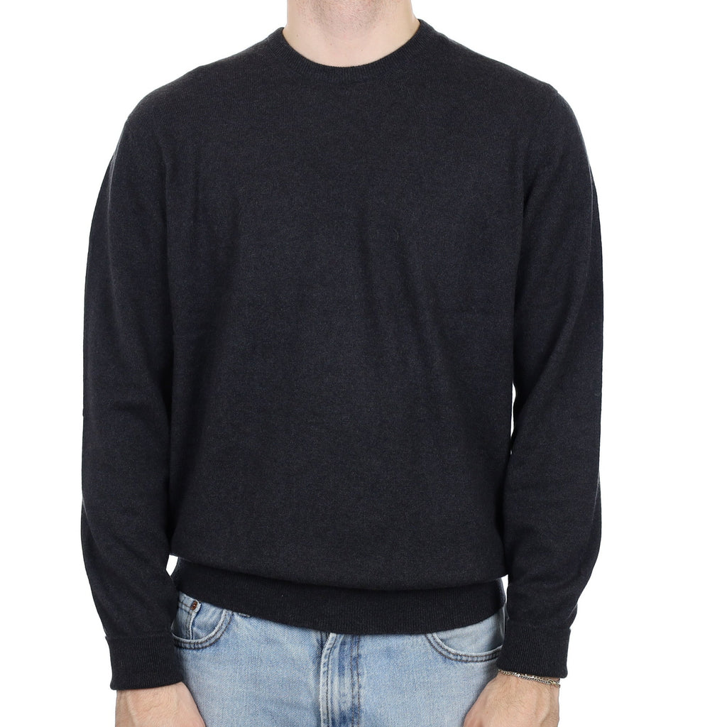 Men's Begg & Co Carbon Grey Cashmere Crew Neck Jumper Large