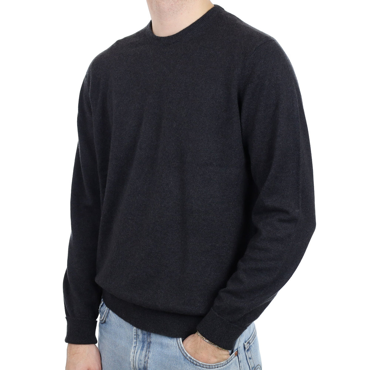 Men's Begg & Co Carbon Grey Cashmere Crew Neck Jumper Large
