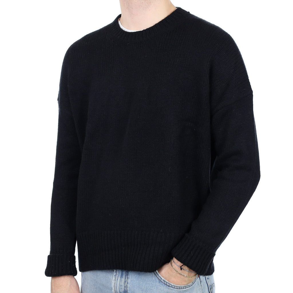 Men's Black Chunky Cashmere Crew Neck Jumper Large