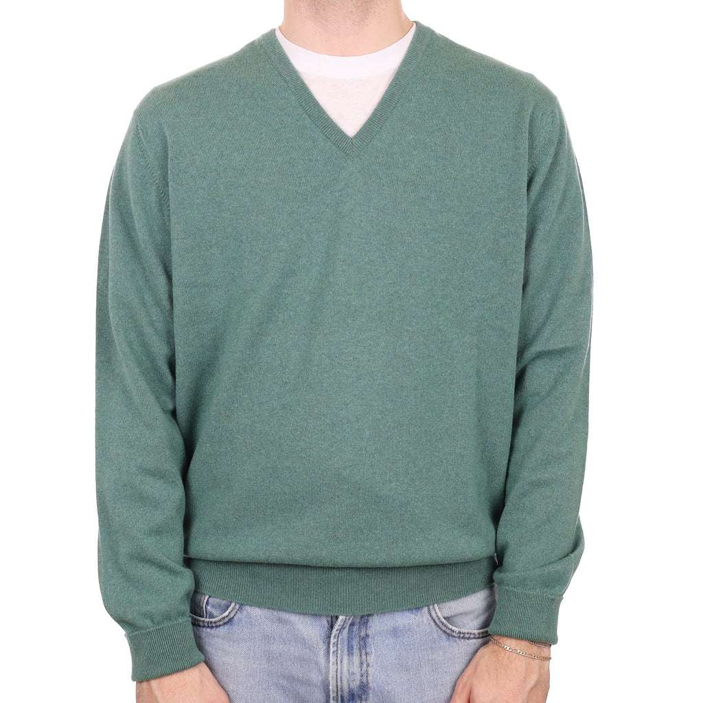 Men's Begg & Co Sea Green Cashmere V Neck Jumper Large