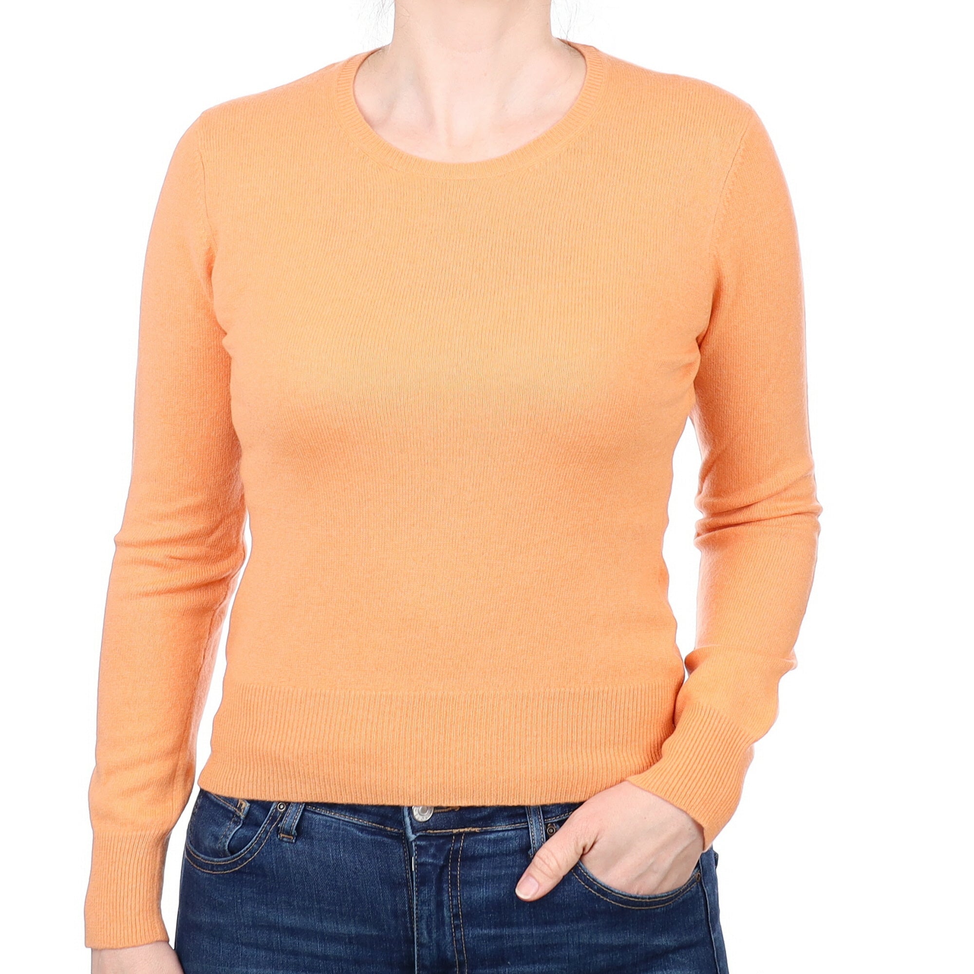 Sunset Orange Cashmere Crew Neck Jumper Small