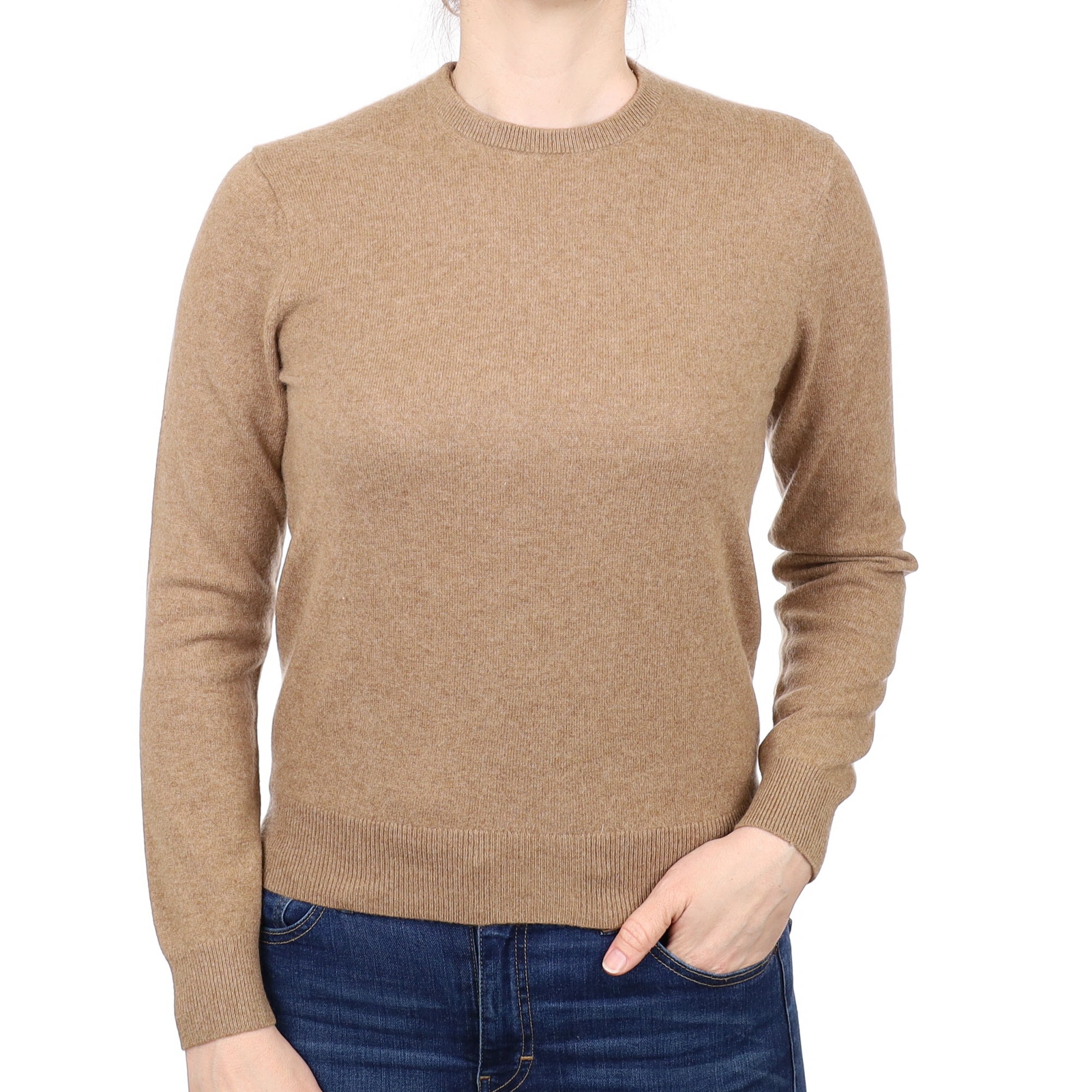 Toffee Brown Cashmere Crew Neck Jumper Small