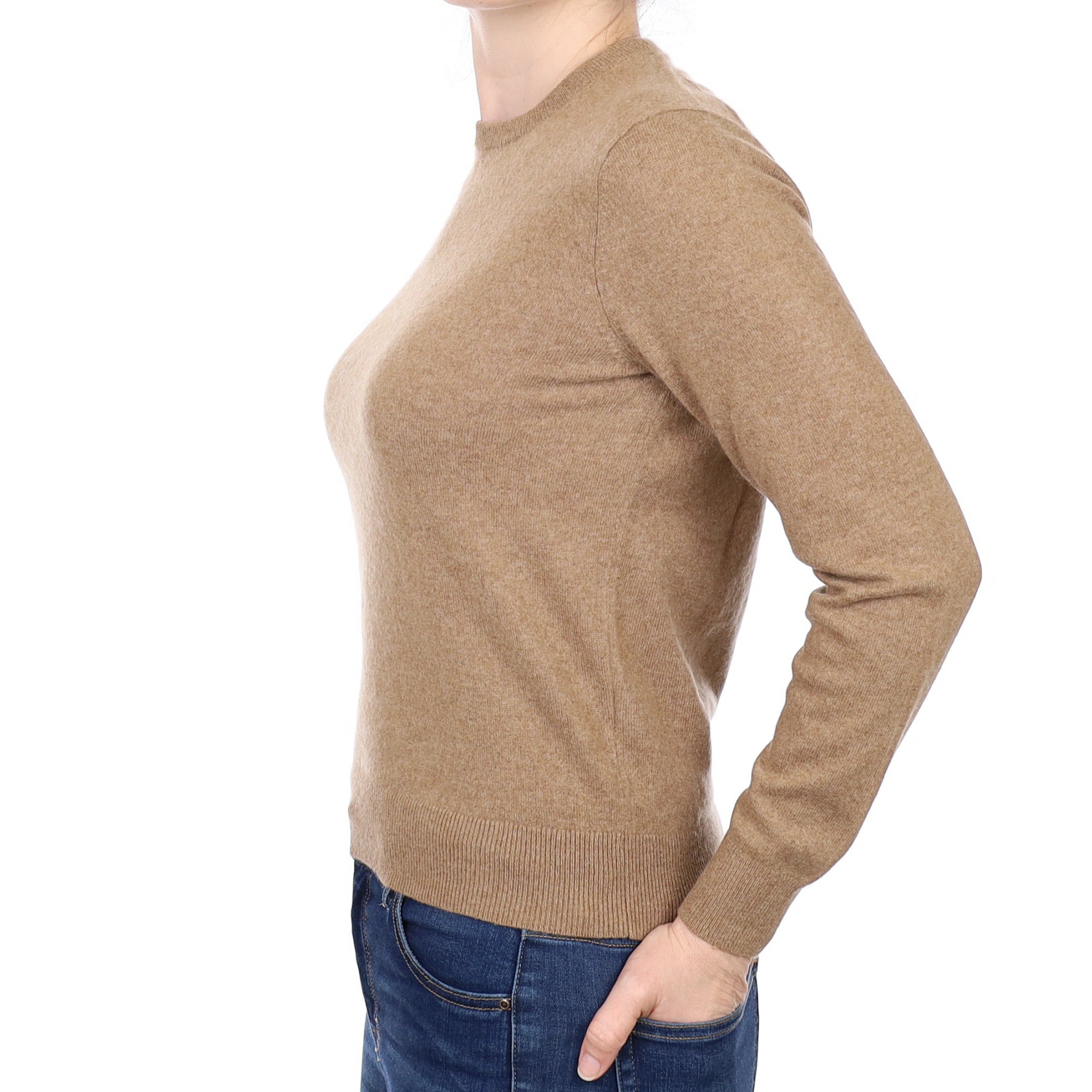 Toffee Brown Cashmere Crew Neck Jumper Small