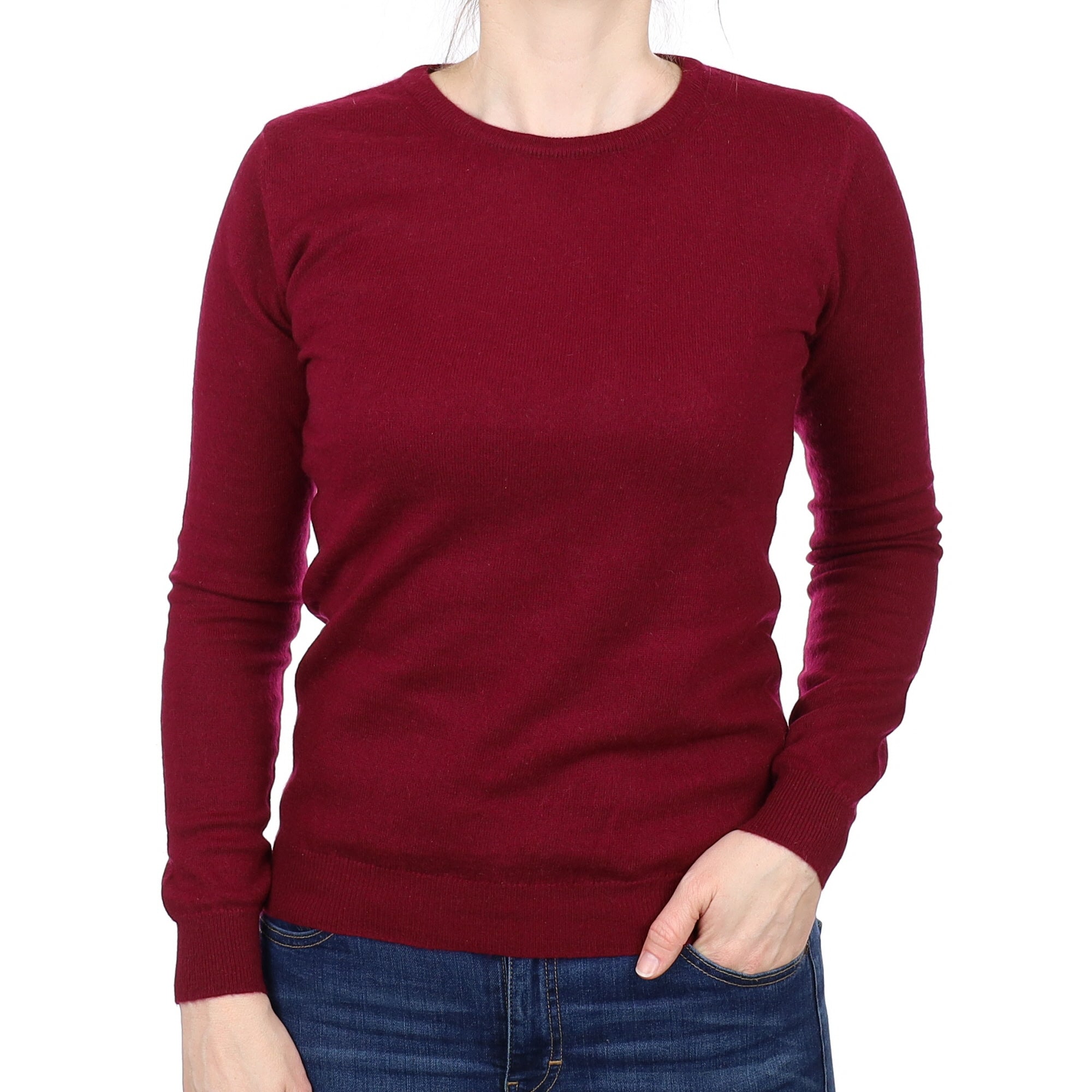 Wine Red Cashmere Crew Neck Jumper Small