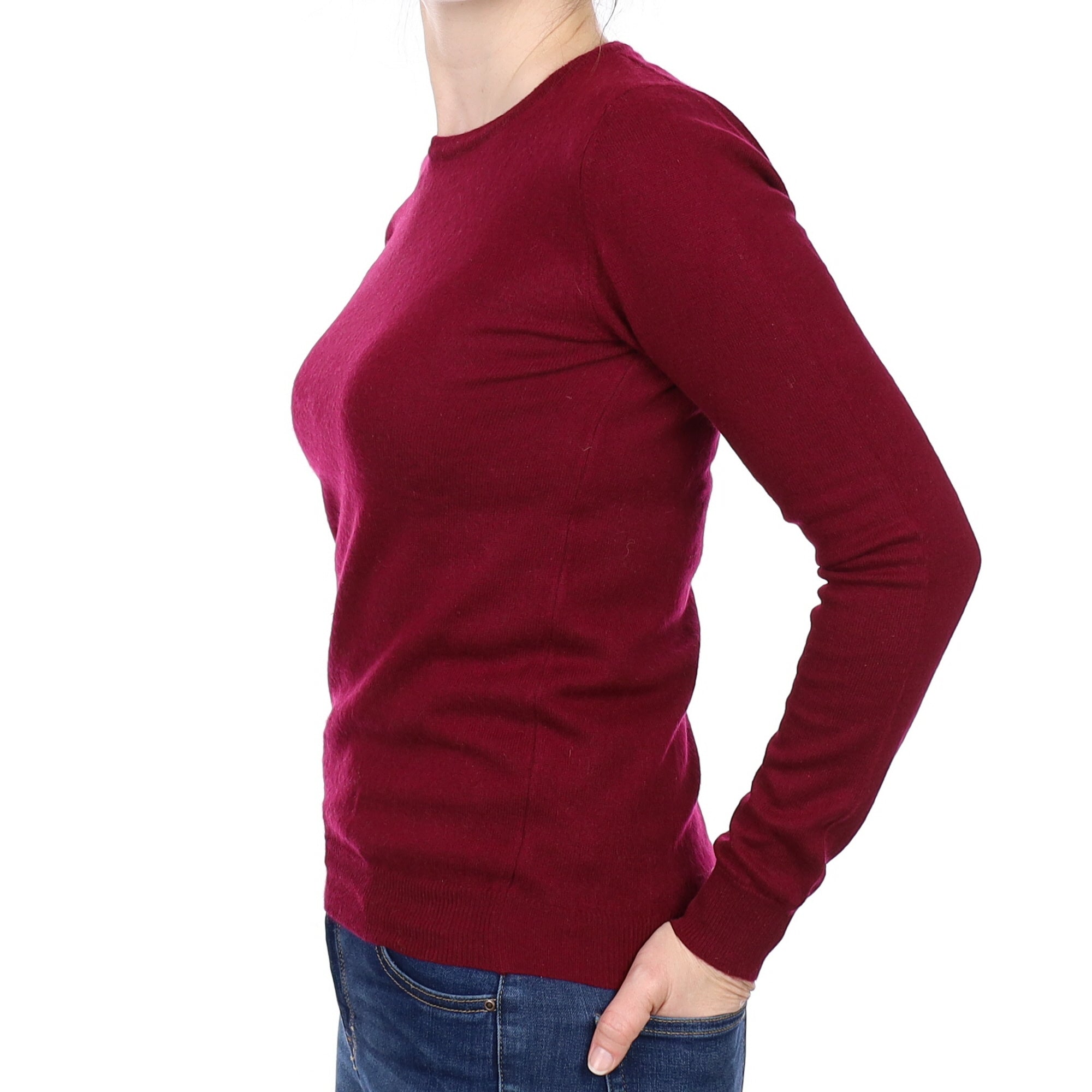 Wine Red Cashmere Crew Neck Jumper Small