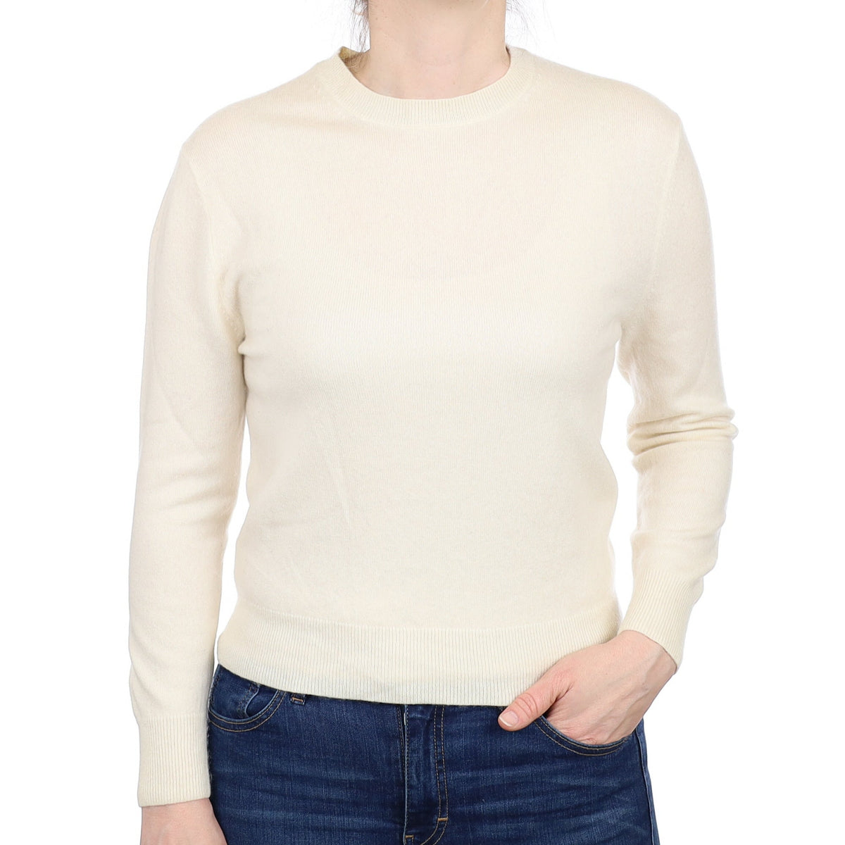 Warm White Cashmere Crew Neck Jumper Small