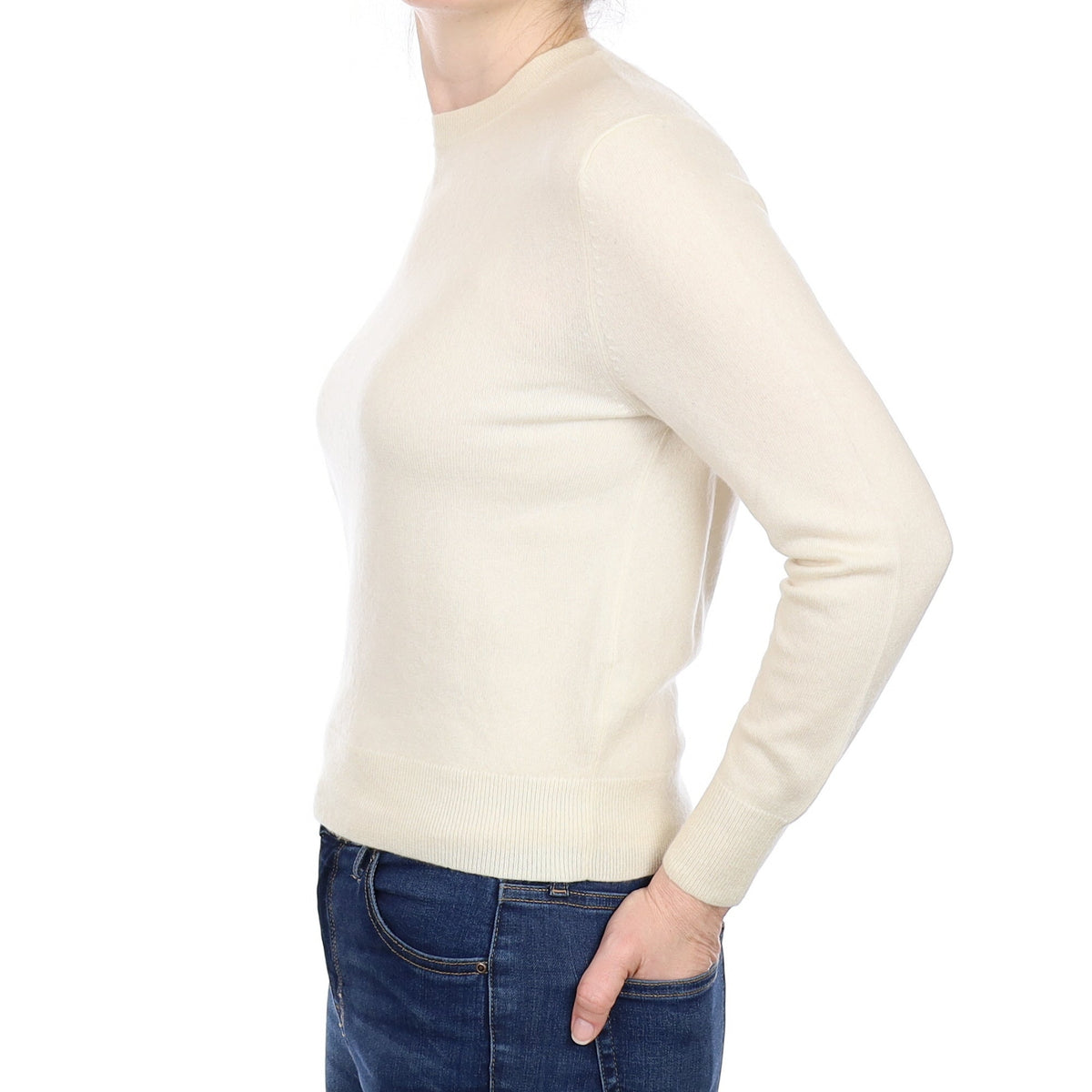Warm White Cashmere Crew Neck Jumper Small