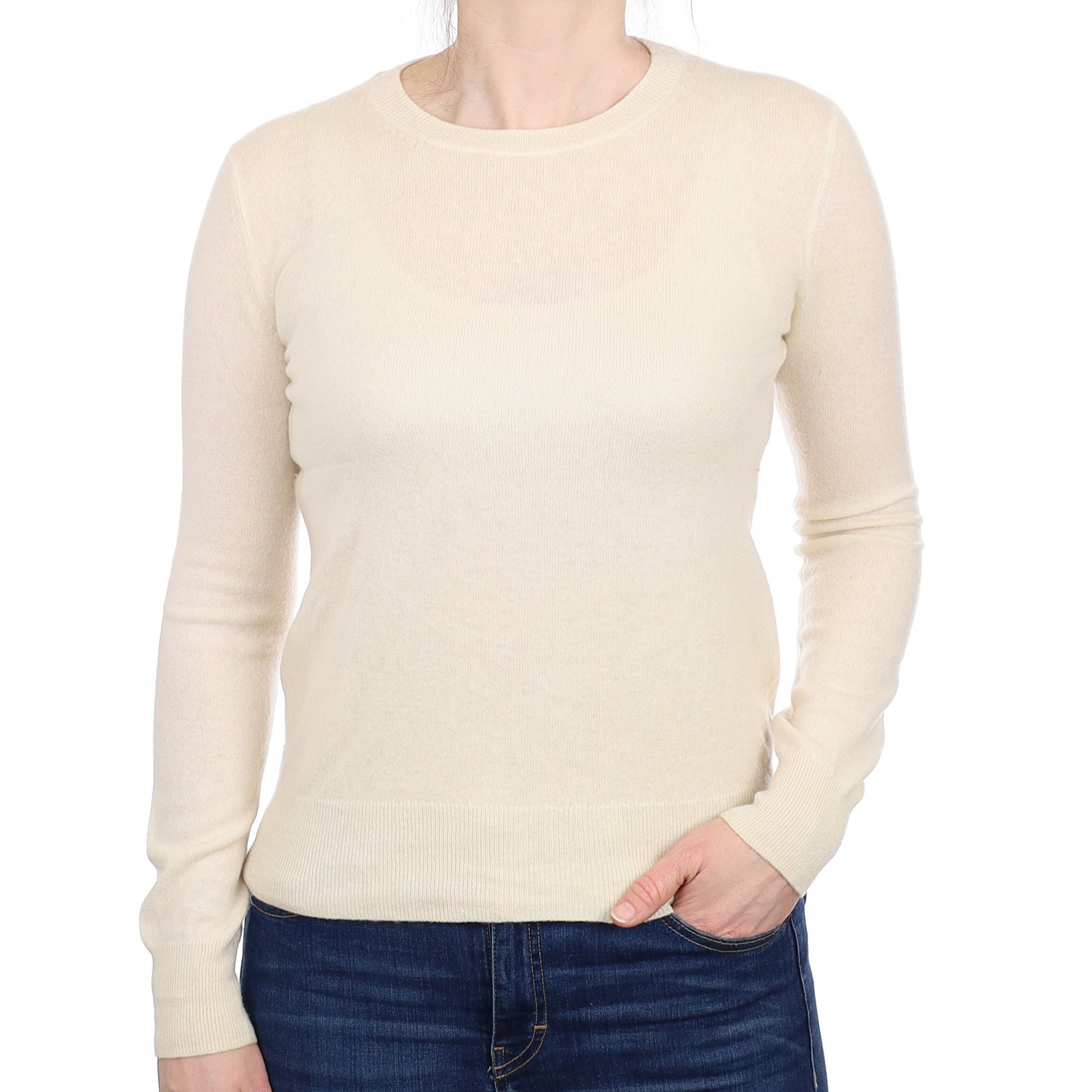 Vanilla Cream Cashmere Crew Neck Jumper Small