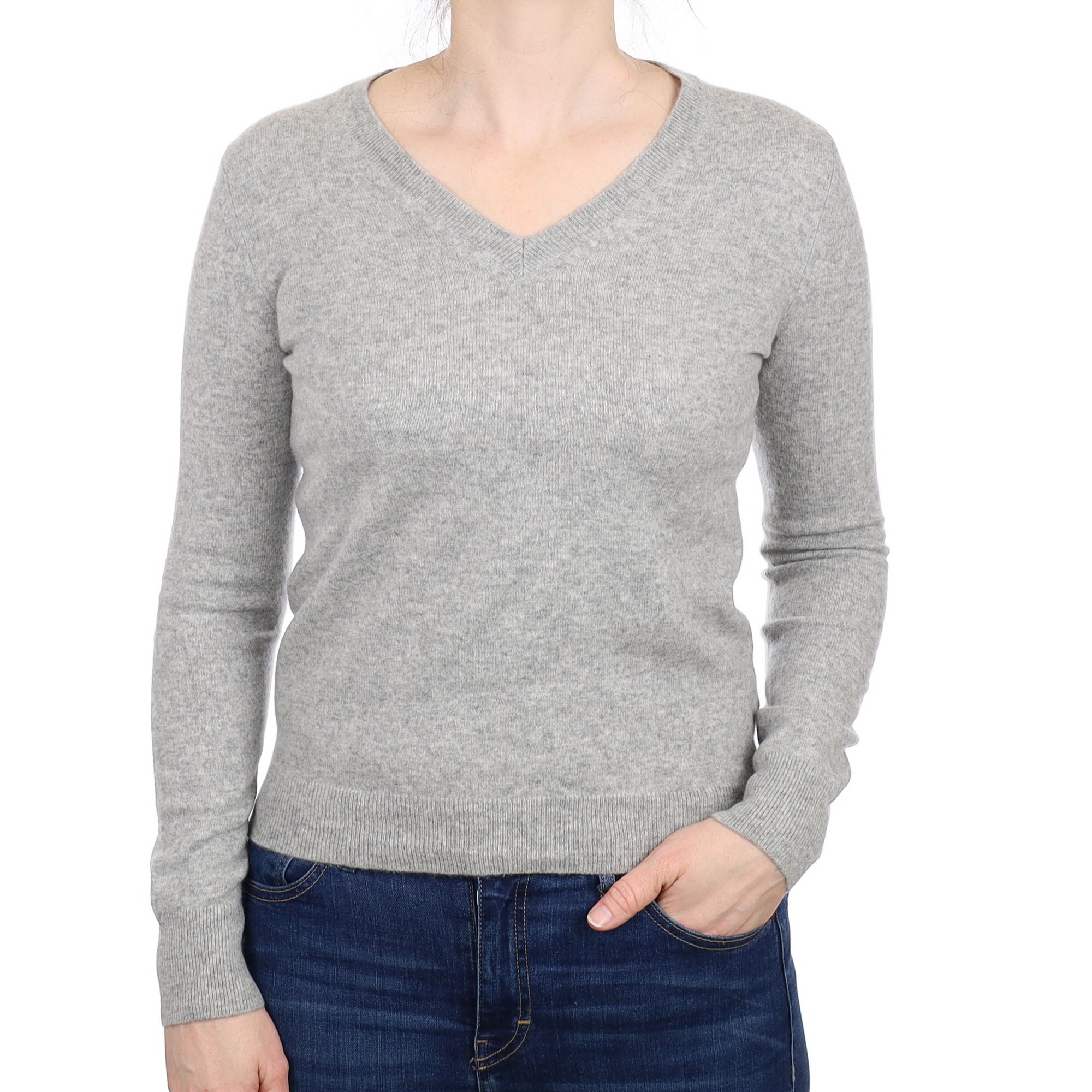 Slate Grey Cashmere V Neck Jumper Small