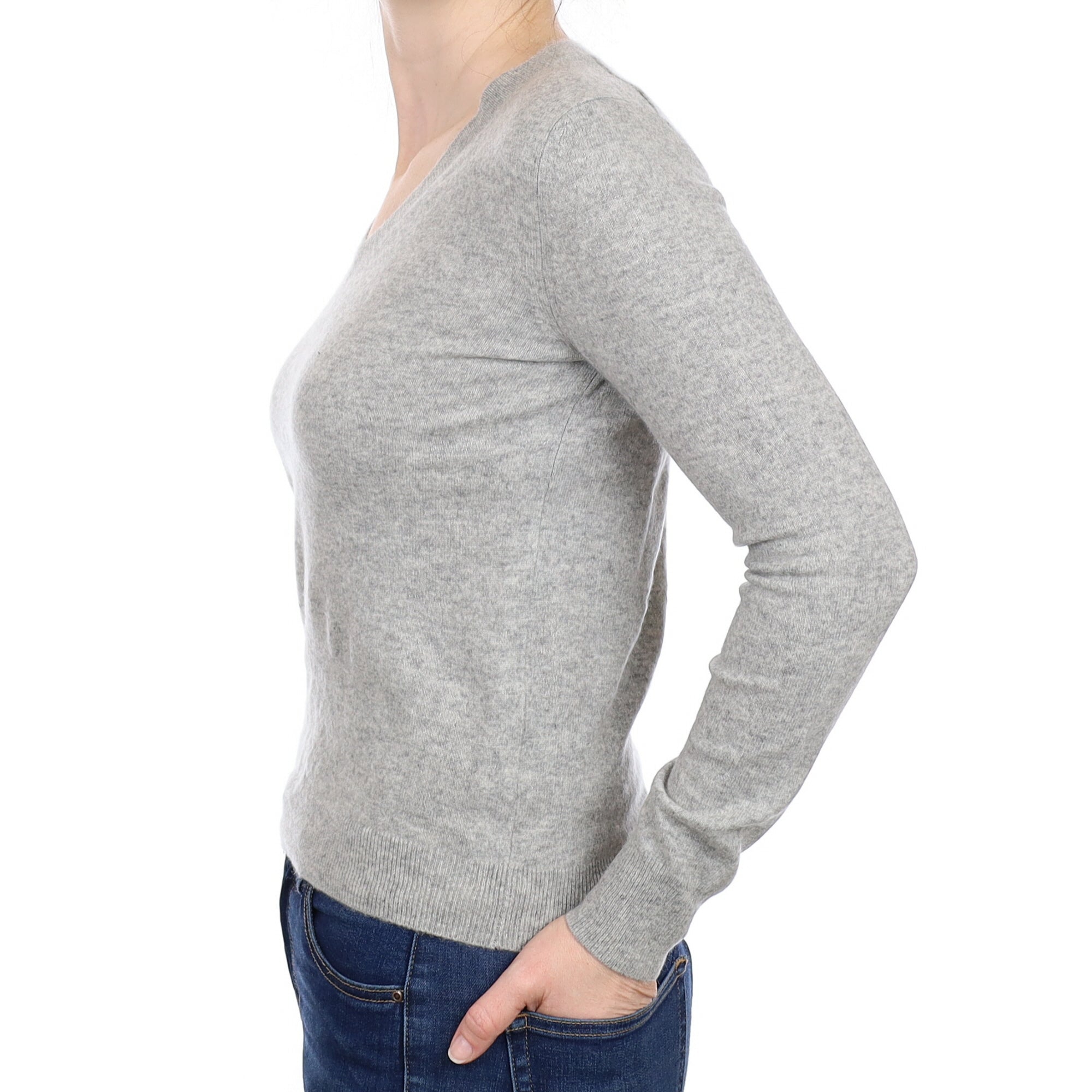 Slate Grey Cashmere V Neck Jumper Small