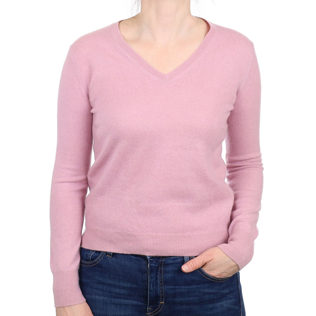 Mauve Purple Cashmere V Neck Jumper Small