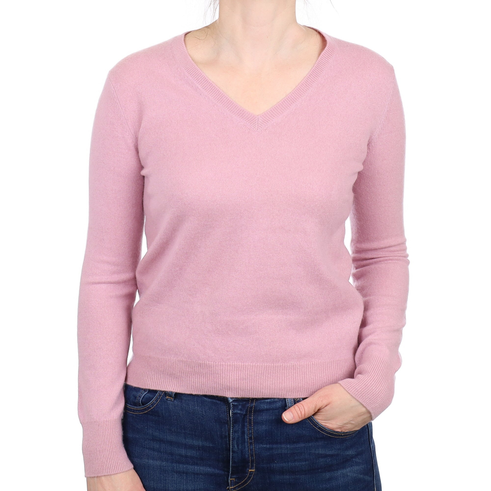 Mauve Purple Cashmere V Neck Jumper Small