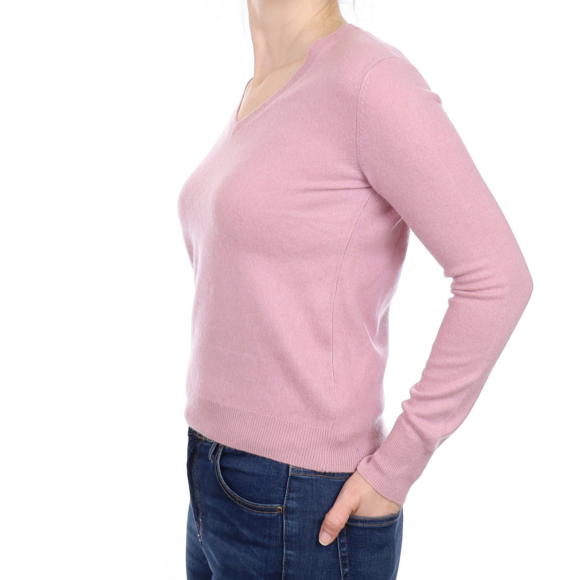 Mauve Purple Cashmere V Neck Jumper Small